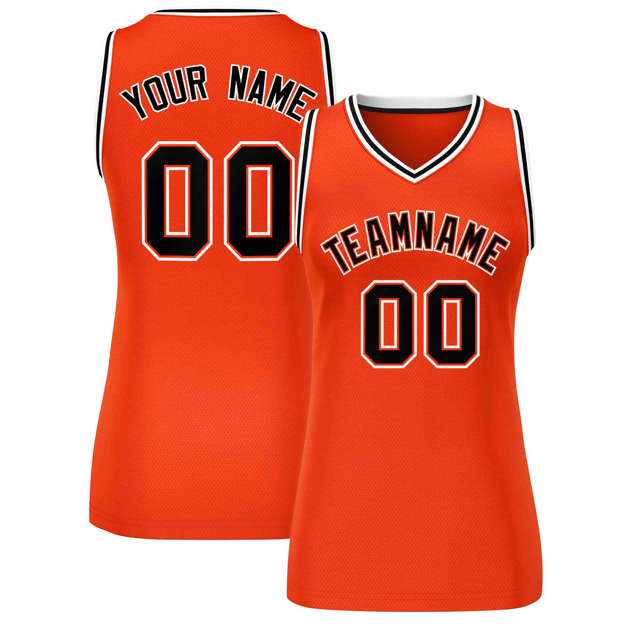 Maillot de basket-ball en maille personnalisé Orange noir-blanc classique pour femmes