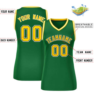 Maillot de basket-ball en maille personnalisé vert or-blanc classique pour femmes