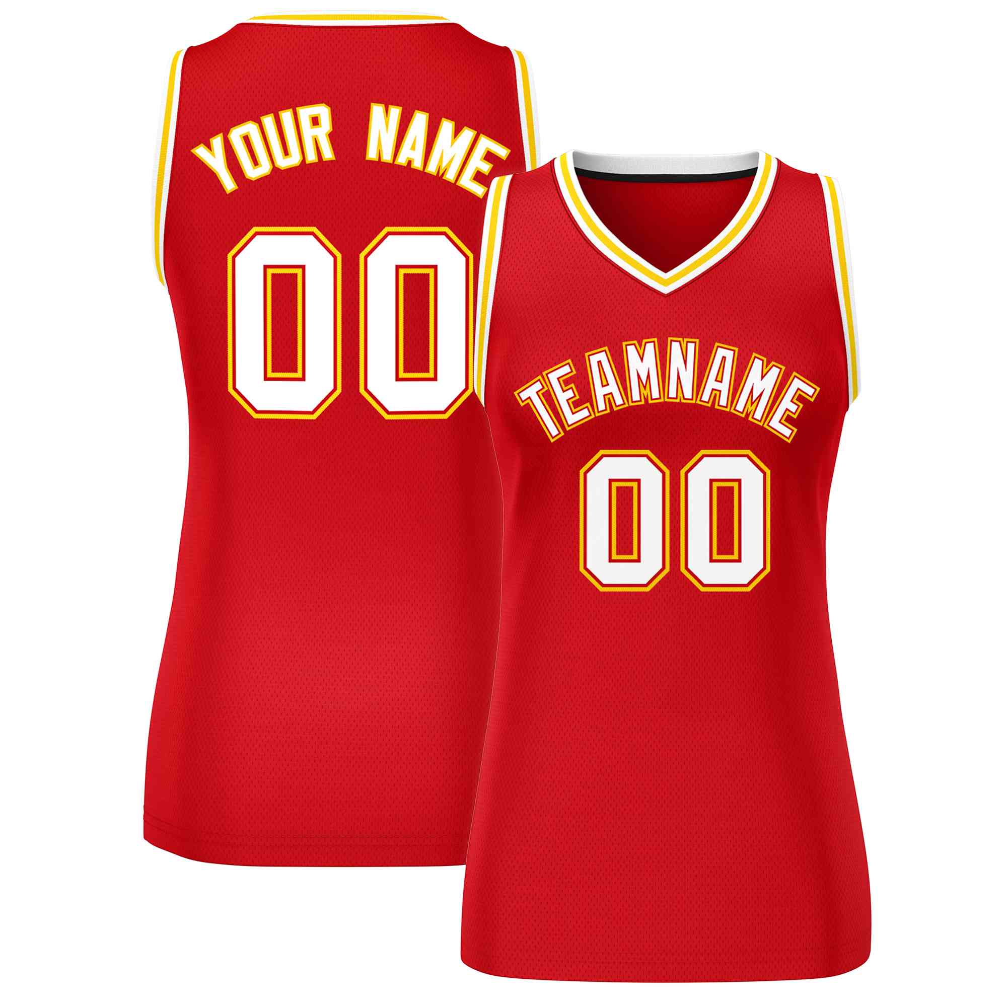 Custom Red White-Gold Classic Tops Mesh Basketball Jersey for Women