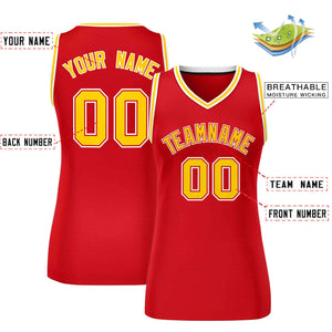 Maillot de basket-ball en maille personnalisé, haut classique rouge or-blanc pour femmes