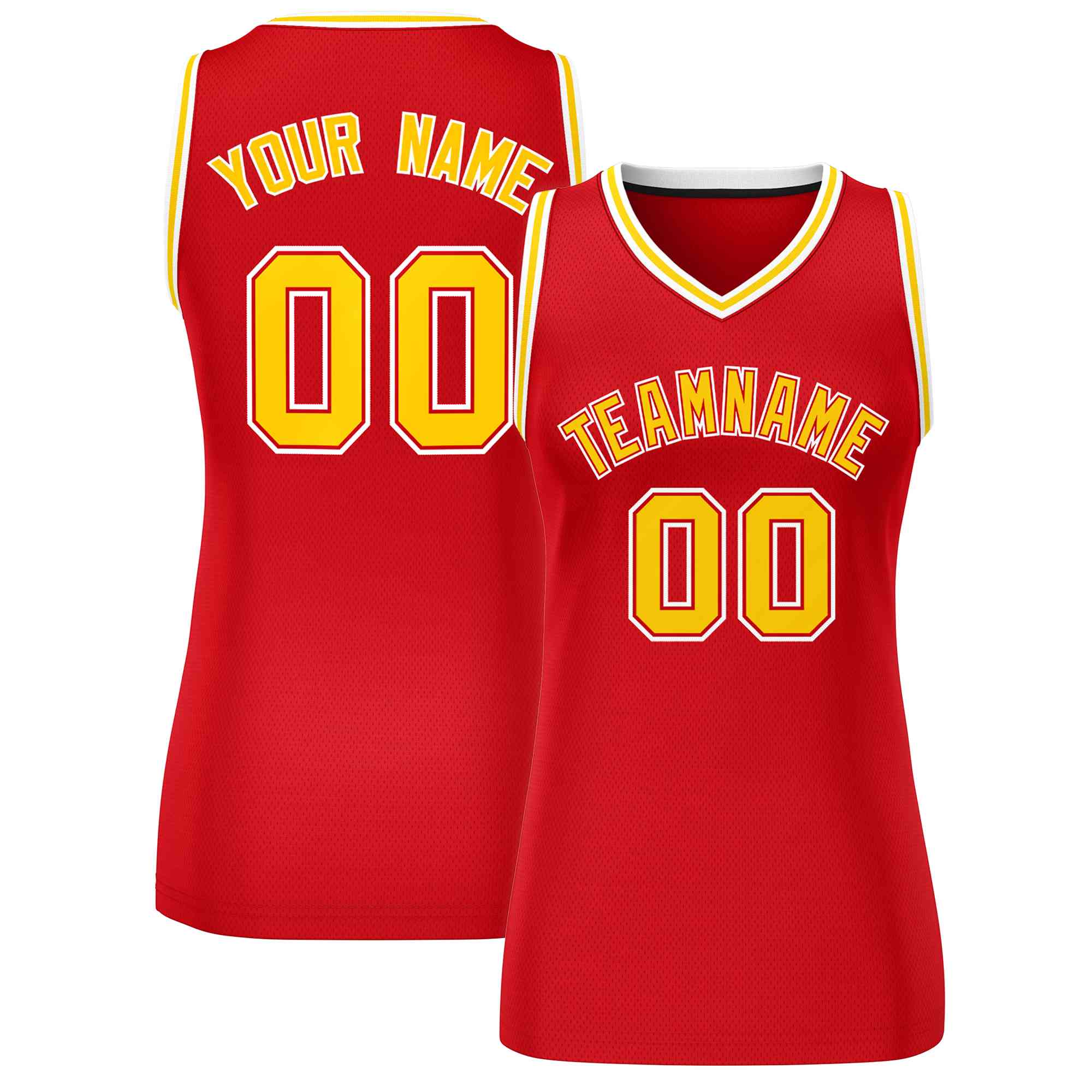 Maillot de basket-ball en maille personnalisé, haut classique rouge or-blanc pour femmes