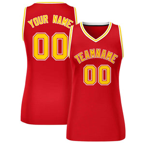 Maillot de basket-ball en maille personnalisé, haut classique rouge or-blanc pour femmes