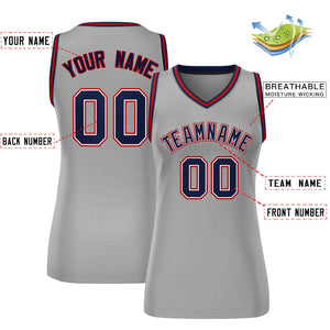 Custom Gray Navy-Red Classic Tops Mesh Basketball Jersey for Women