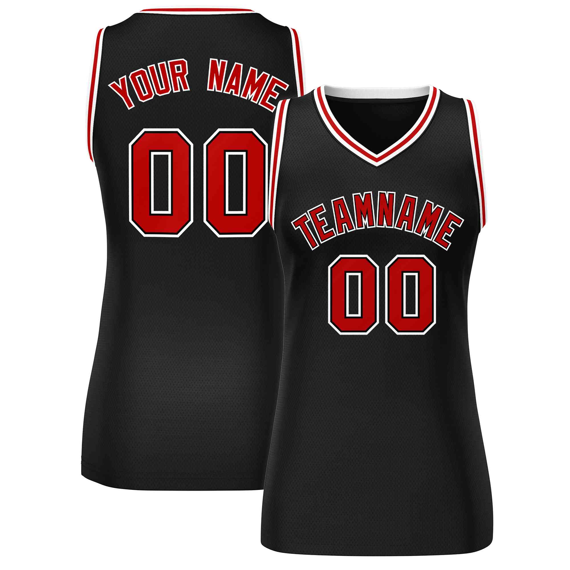 Maillot de basket-ball en maille personnalisé, noir, rouge et blanc, hauts classiques pour femmes