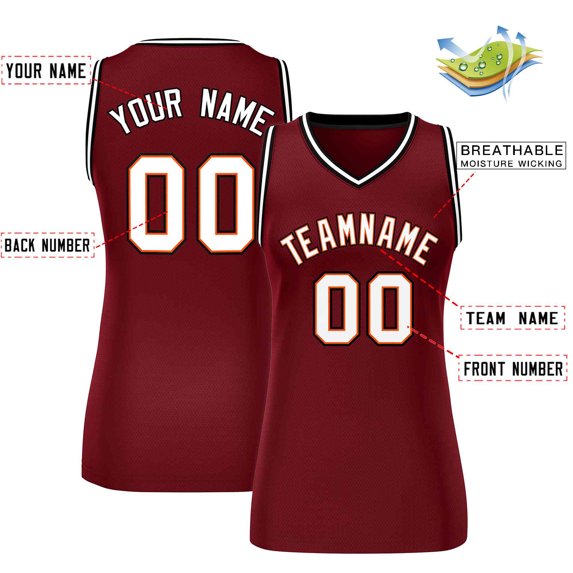 Custom Maroon White-Black Classic Tops Mesh Basketball Jersey for Women