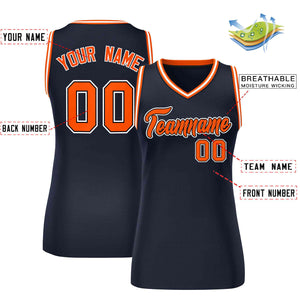 Custom Navy Blue Orange-White Classic Tops Mesh Basketball Jersey for Women