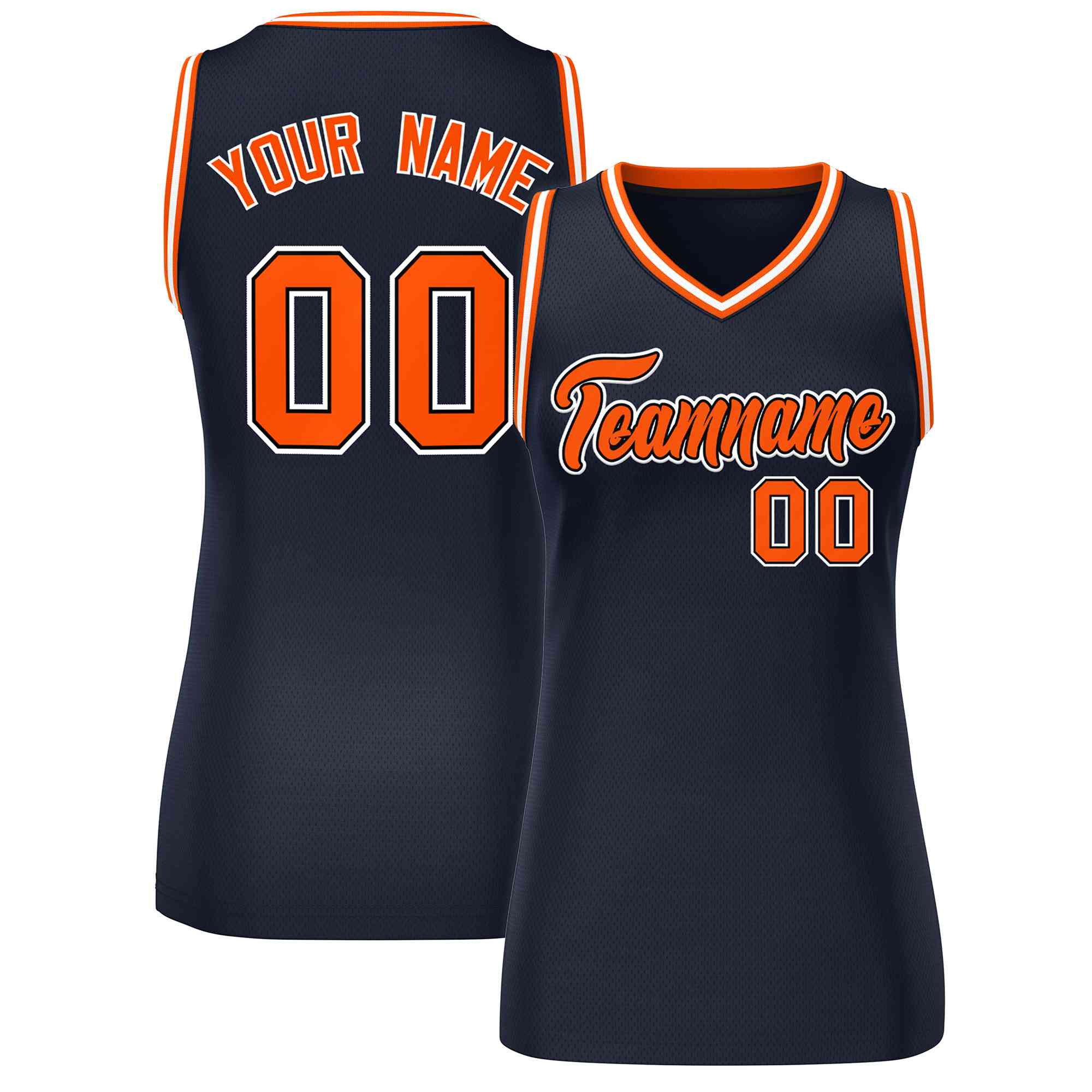 Maillot de basket-ball en maille personnalisé, bleu marine, Orange-blanc, hauts classiques pour femmes