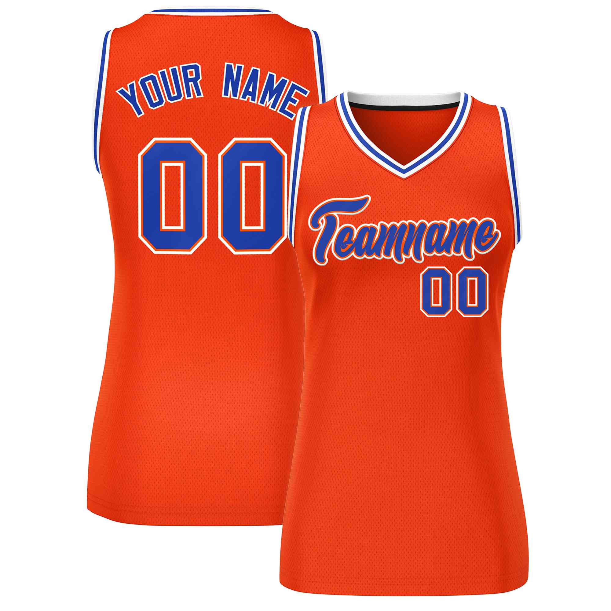 Maillot de basket-ball en maille personnalisé, Orange Royal-blanc classique, pour femmes