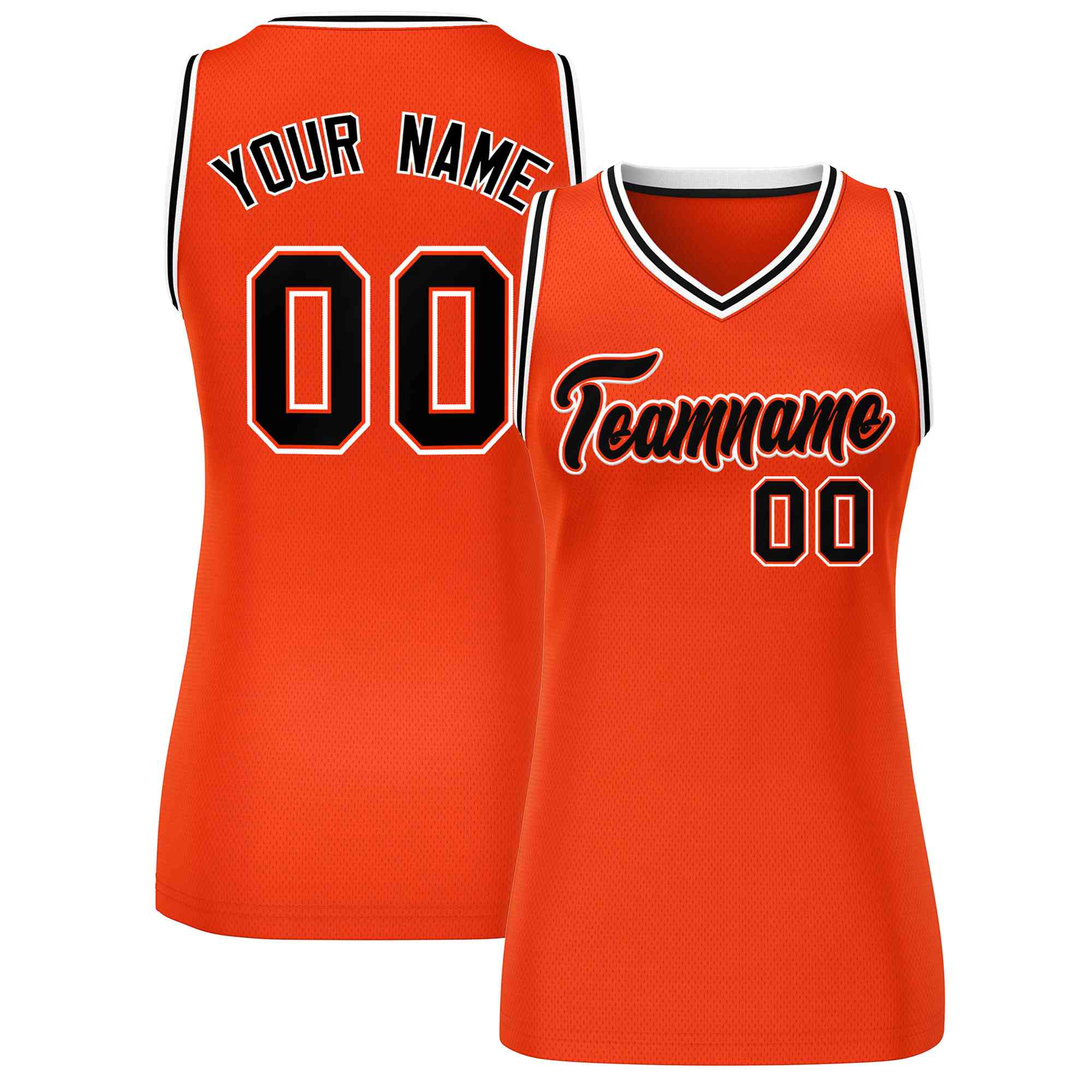 Custom Orange Black-White Classic Tops Mesh Basketball Jersey for Women