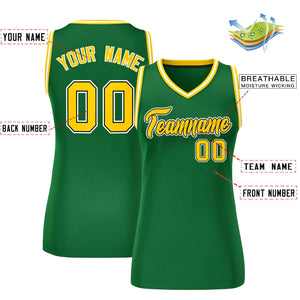 Custom Green Gold-White Classic Tops Mesh Basketball Jersey for Women