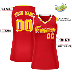 Custom Red Gold-White Classic Tops Mesh Basketball Jersey for Women