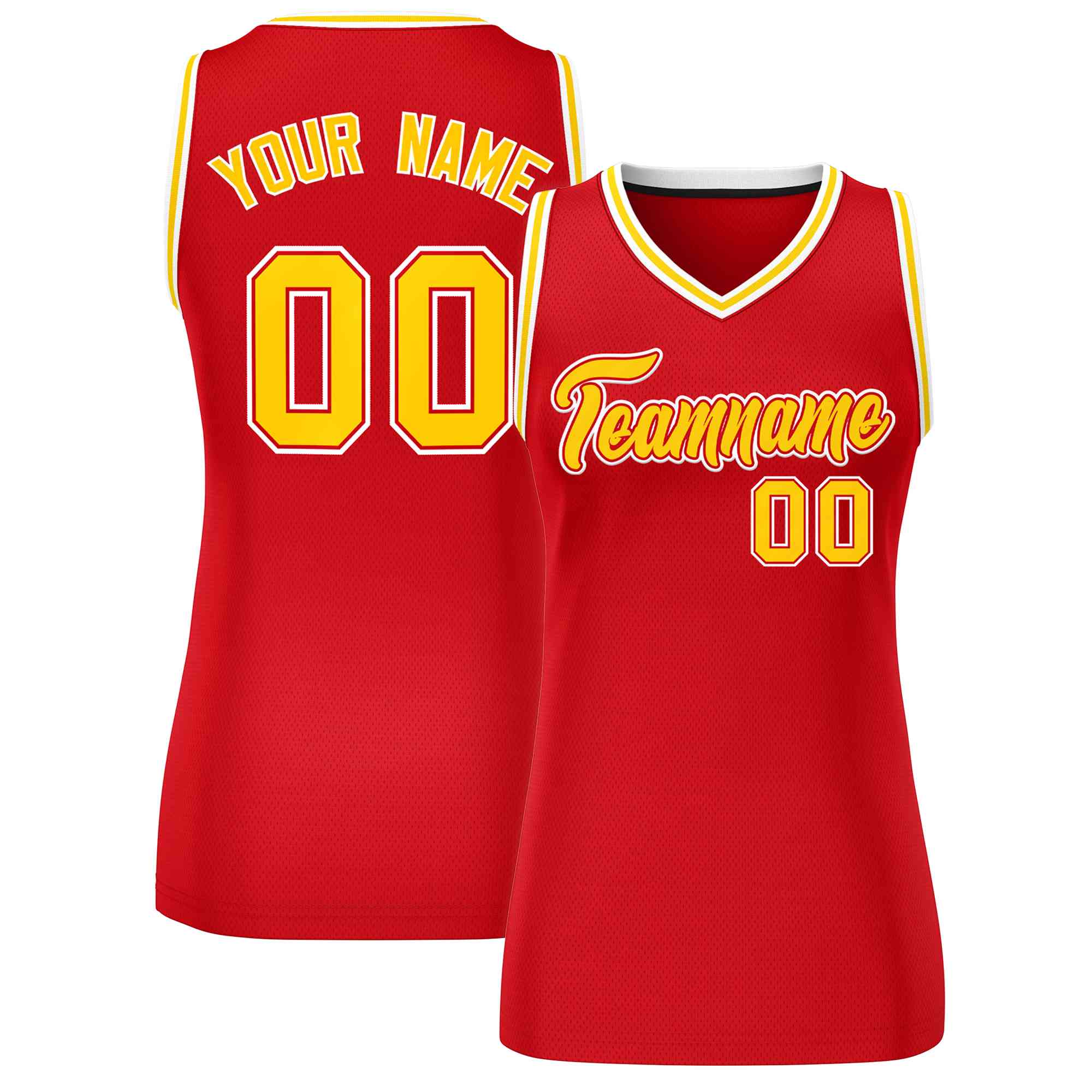 Custom Red Gold-White Classic Tops Mesh Basketball Jersey for Women