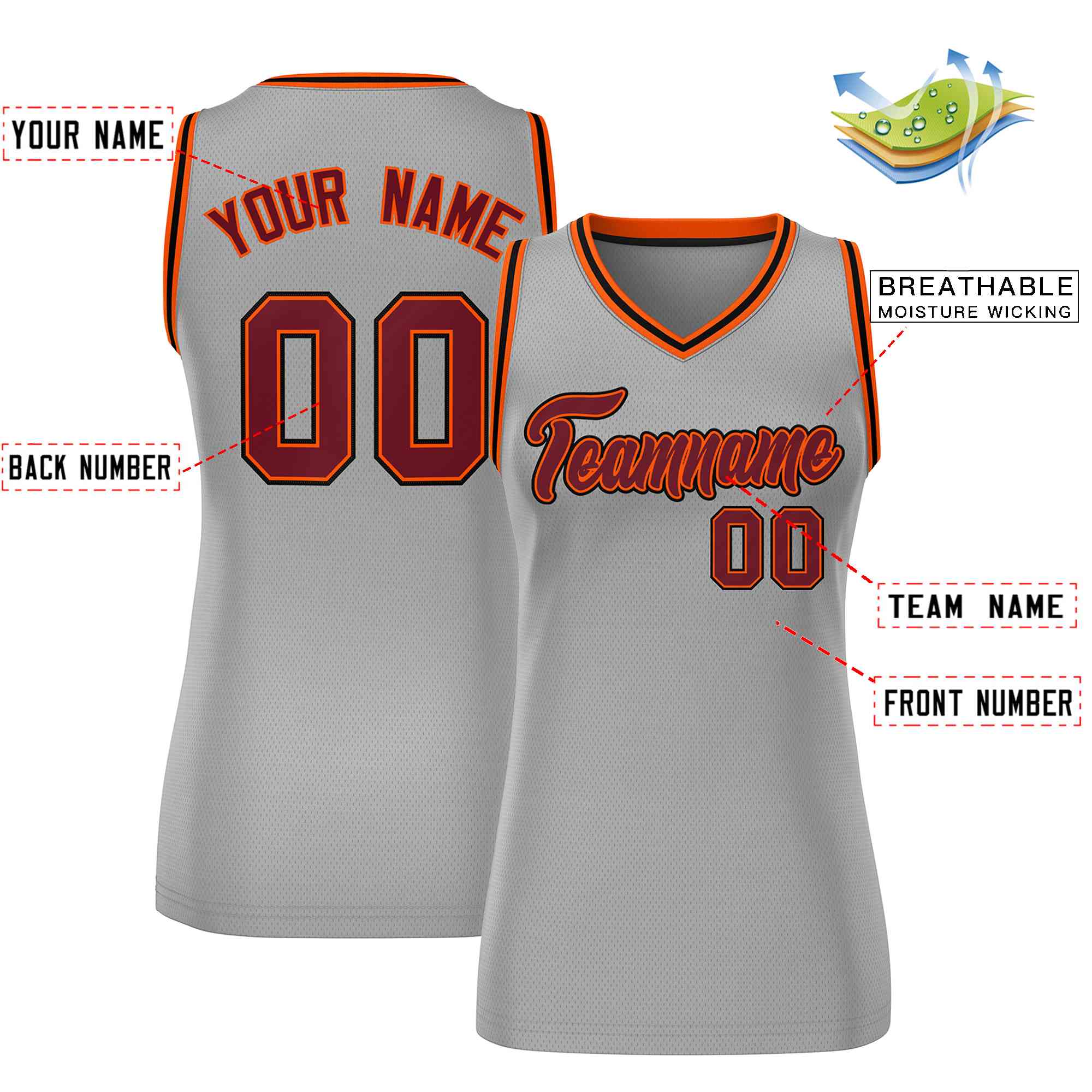 Custom Gray Maroon-Black Classic Tops Mesh Basketball Jersey for Women