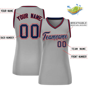 Custom Gray Navy-Red Classic Tops Mesh Basketball Jersey for Women