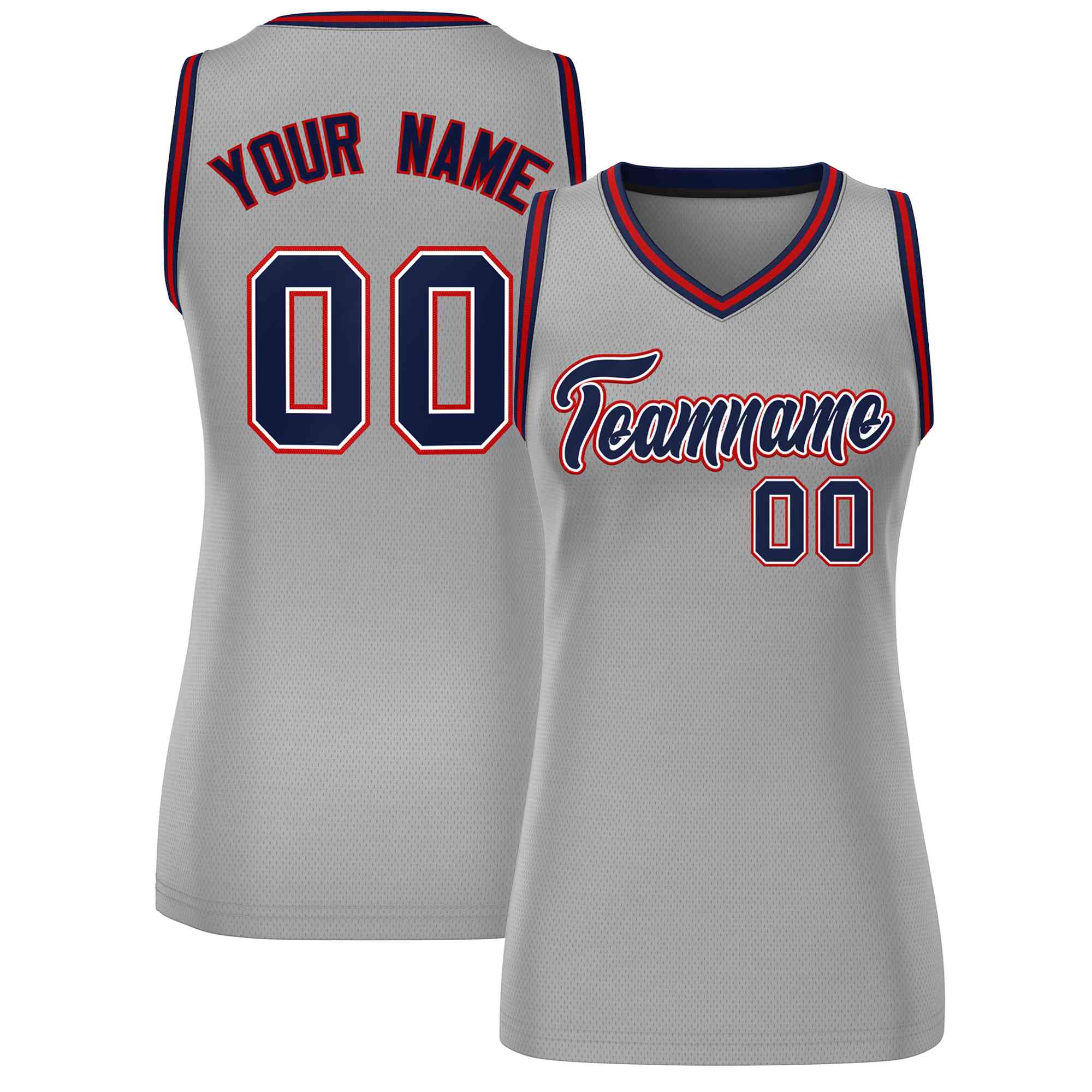 Custom Gray Navy-Red Classic Tops Mesh Basketball Jersey for Women