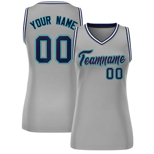 Custom Gray Navy-Aqua Classic Tops Mesh Basketball Jersey for Women