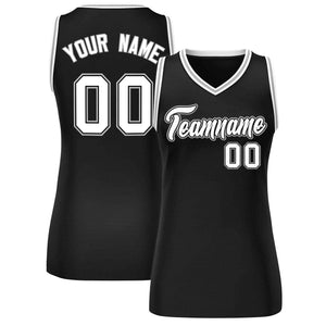 Maillot de basket-ball en maille personnalisé noir blanc-gris, hauts classiques pour femmes