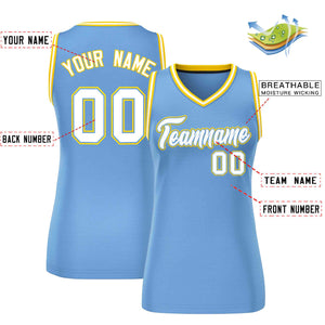 Custom Light Blue White-Gold Classic Tops Mesh Basketball Jersey for Women