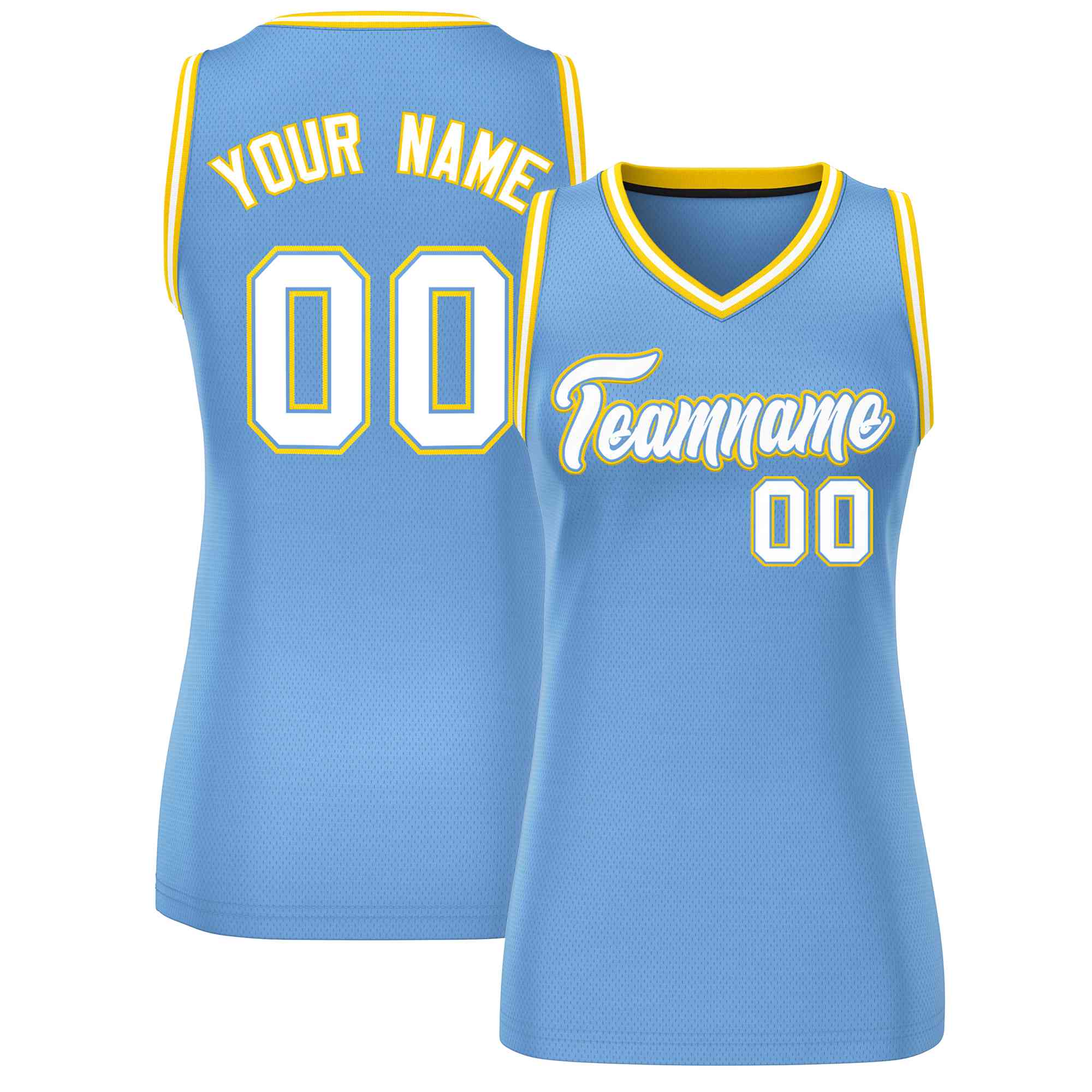 Custom Light Blue White-Gold Classic Tops Mesh Basketball Jersey for Women