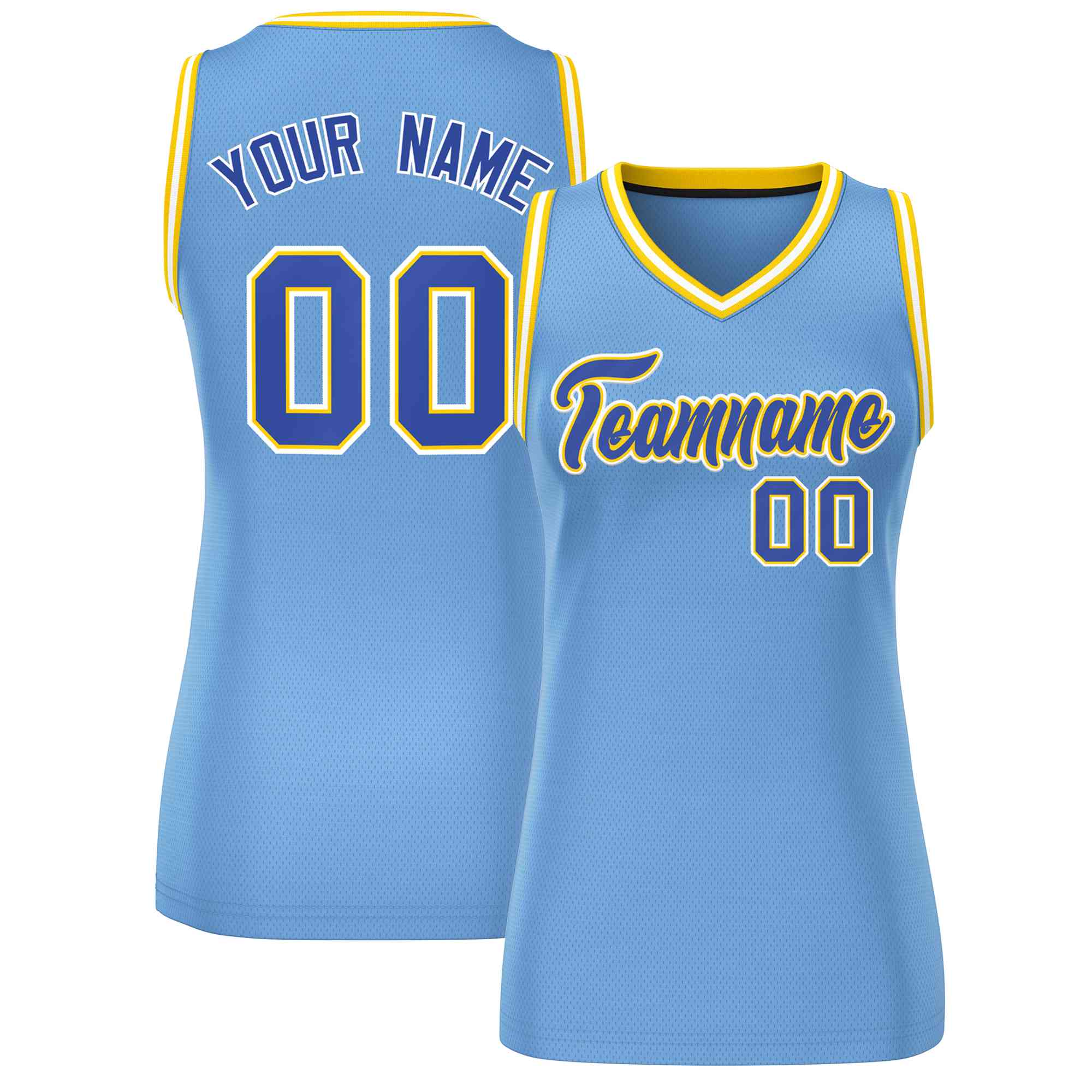 Custom Light Blue Royal-White Classic Tops Mesh Basketball Jersey for Women