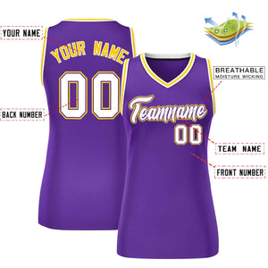 Custom Purple White-Gold Classic Tops Mesh Basketball Jersey for Women