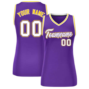 Custom Purple White-Gold Classic Tops Mesh Basketball Jersey for Women