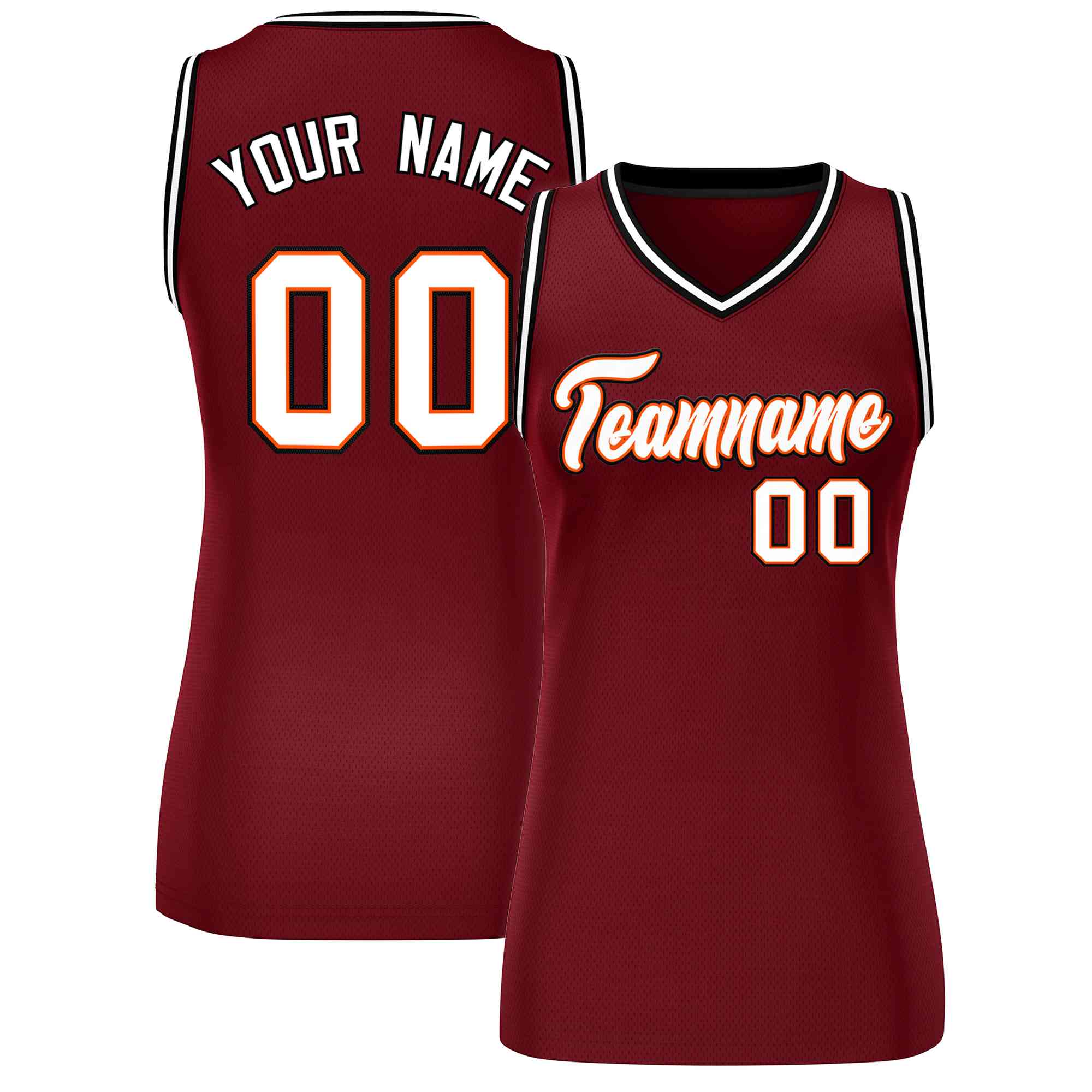 Maillot de basket-ball en maille personnalisé pour femmes, haut classique marron blanc-noir