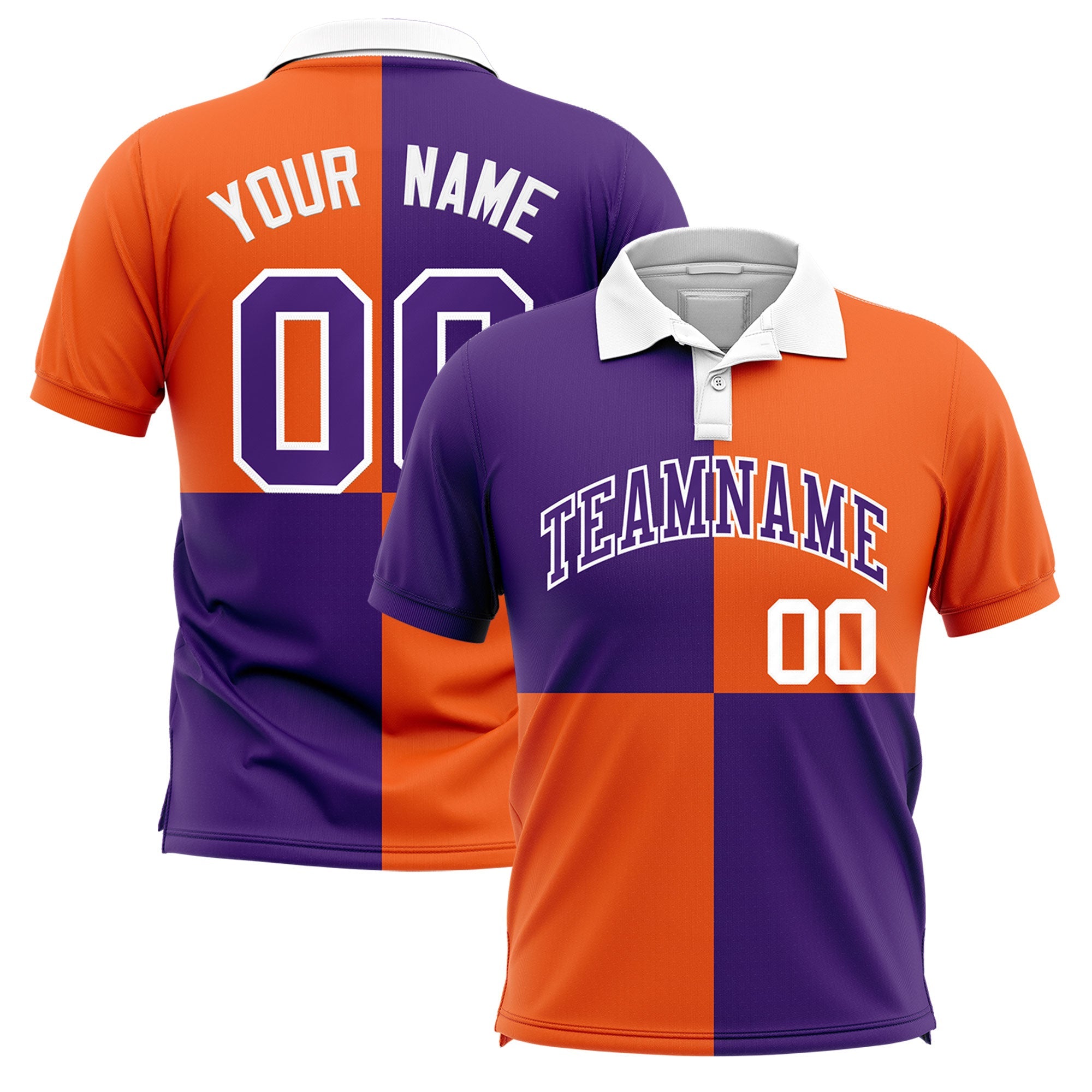 Custom Purple Orange Four Squares Design Performance Polo Shirt