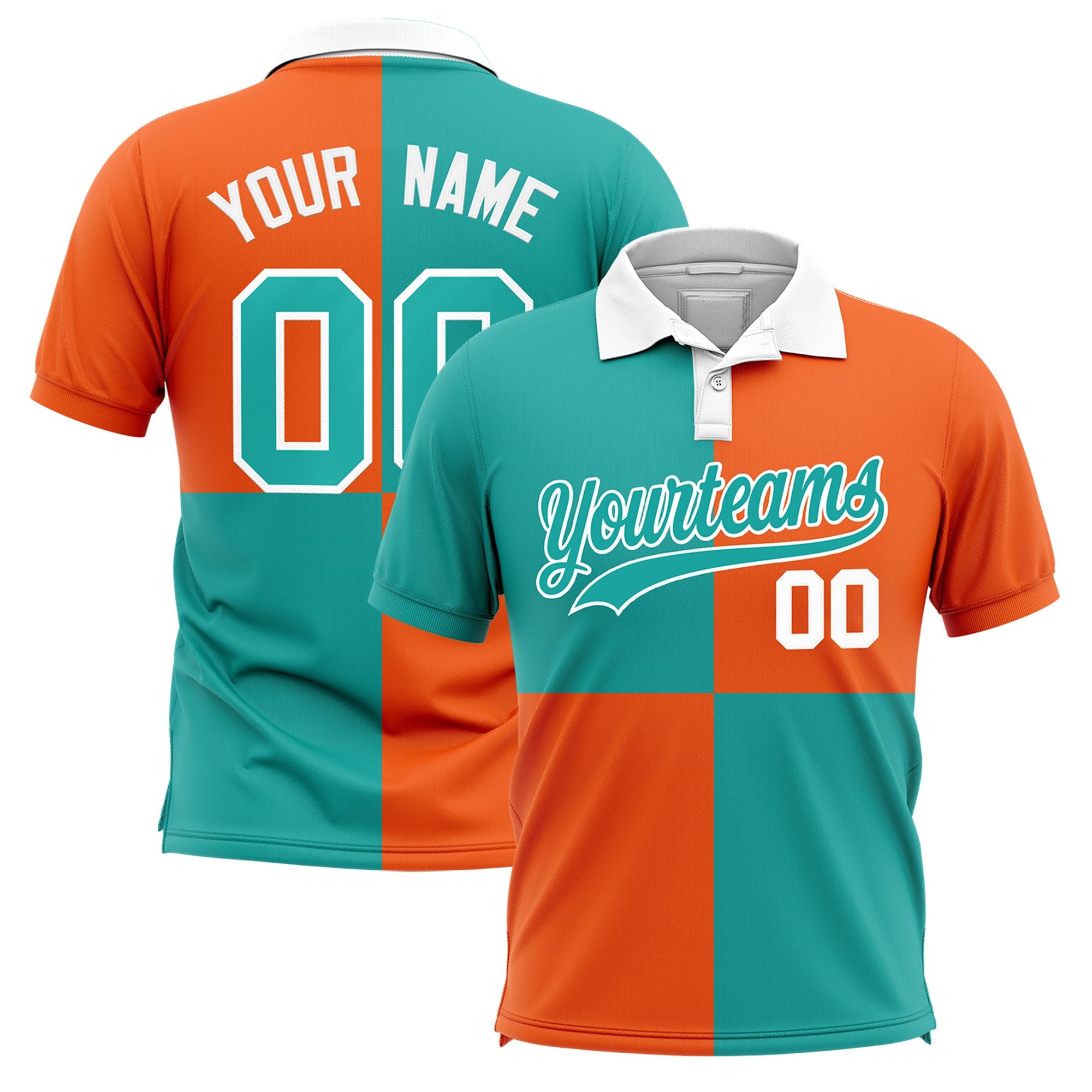 Custom Aqua Orange Four Squares Design Performance Polo Shirt