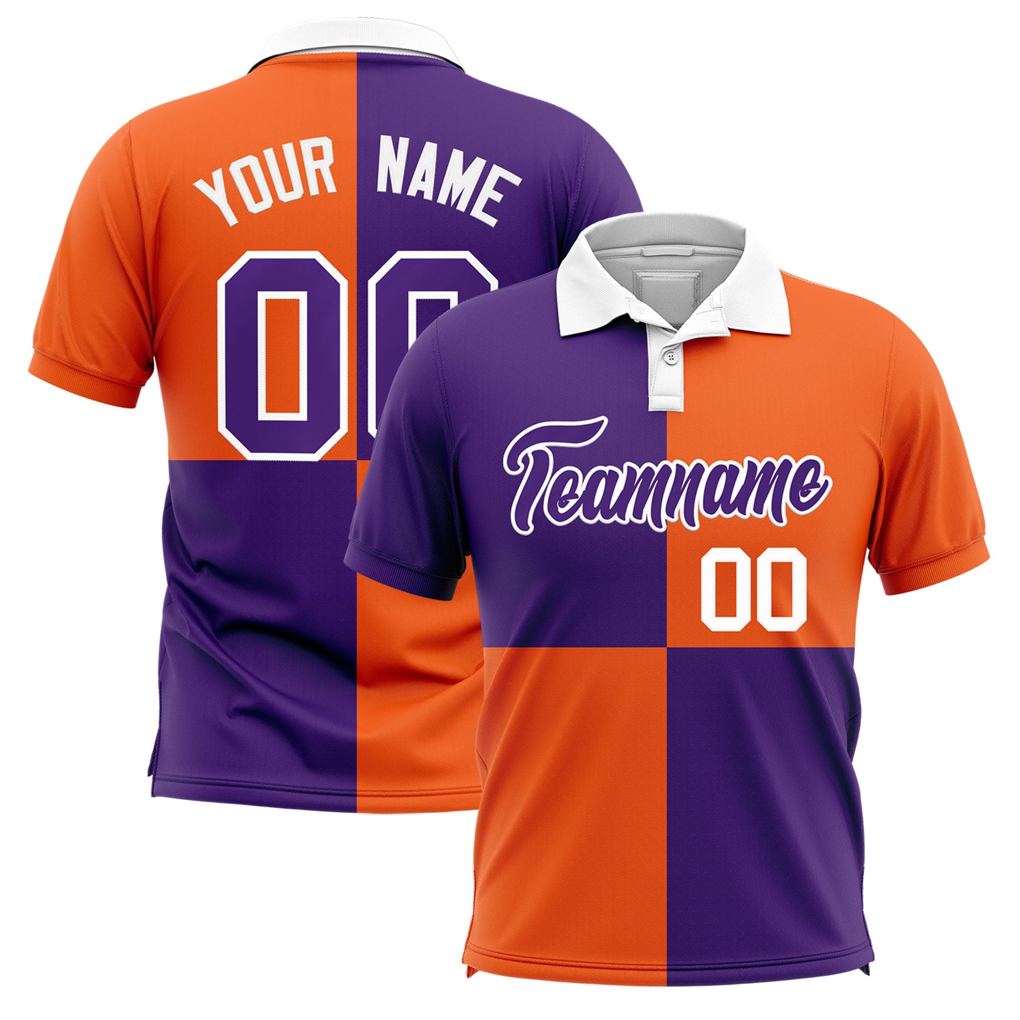 Custom Purple Orange Four Squares Design Performance Polo Shirt