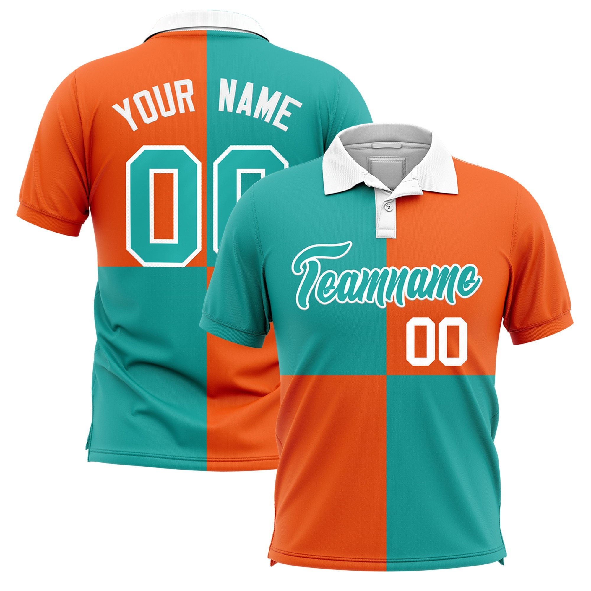 Custom Aqua Orange Four Squares Design Performance Polo Shirt