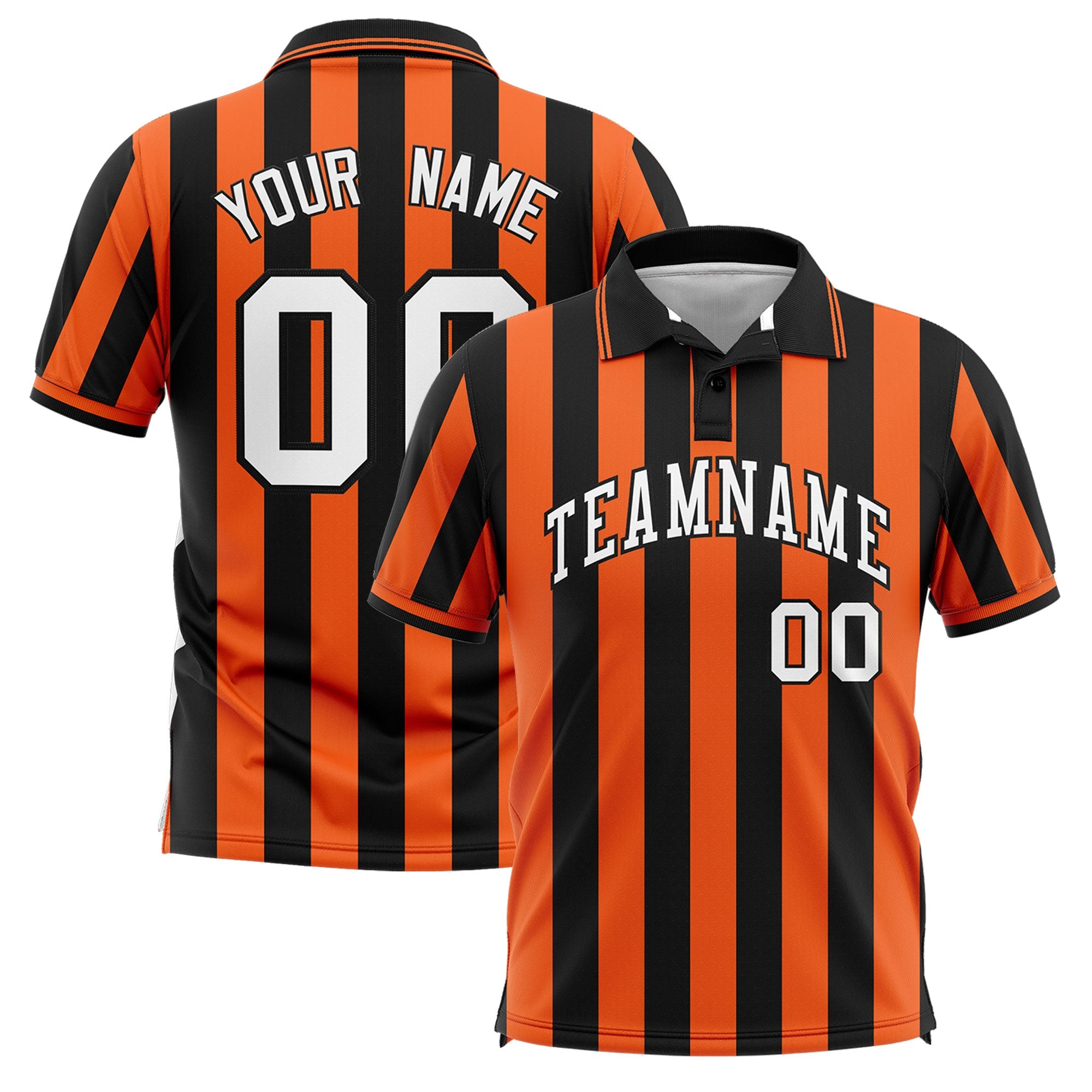 Custom Black Orange Vertical Stripes Design Performance Polo Shirt