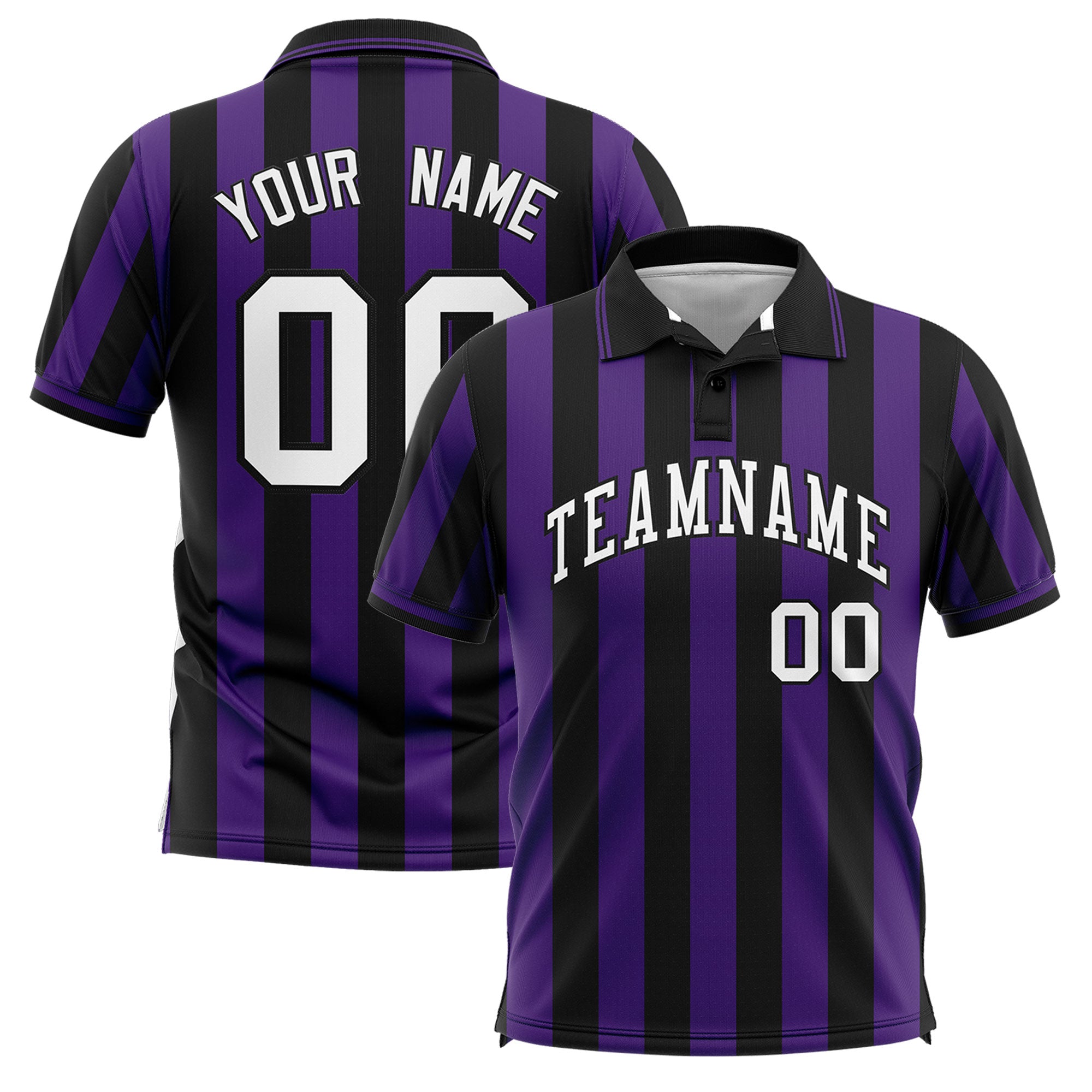 Custom Black Purple Vertical Stripes Design Performance Polo Shirt