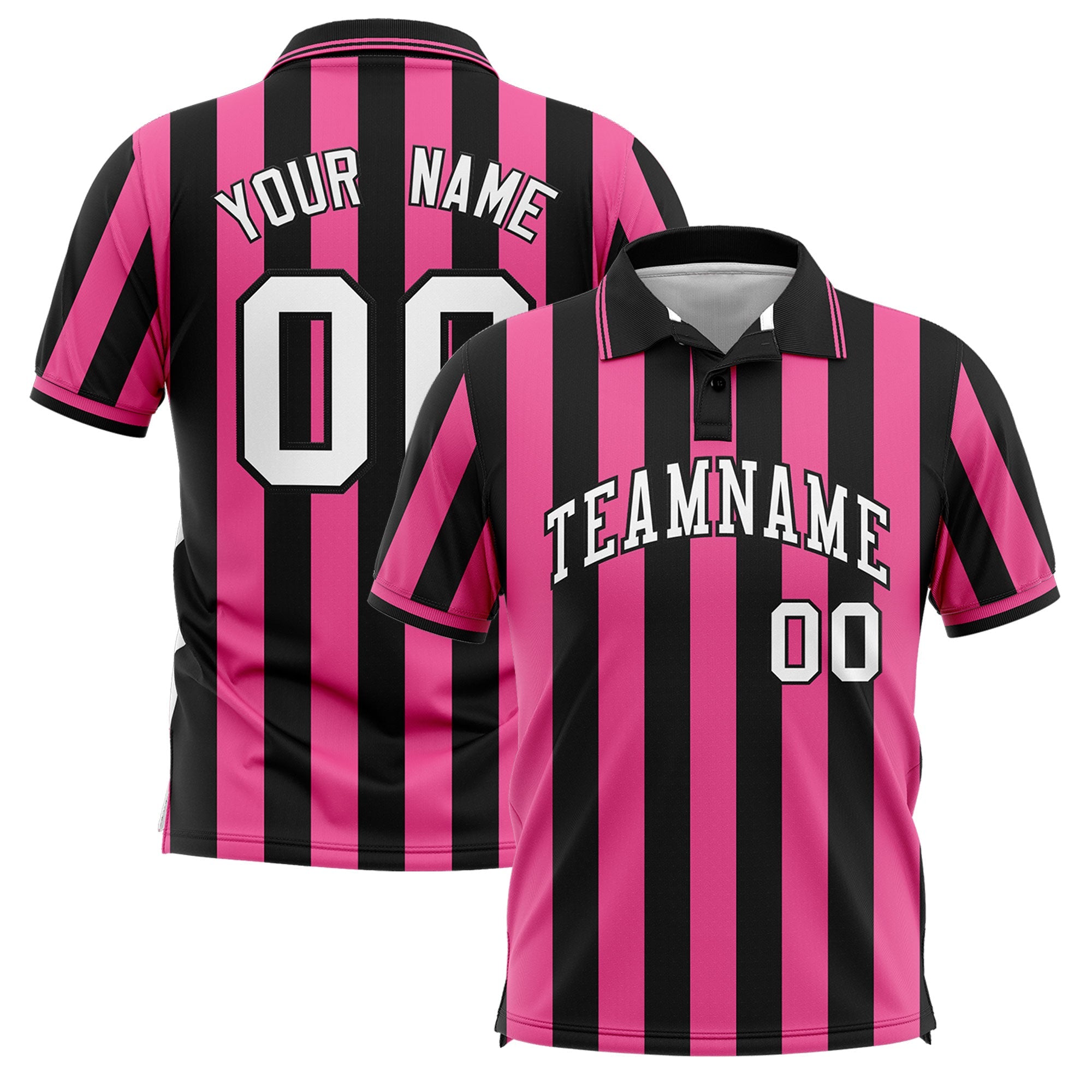 Custom Black Pink Vertical Stripes Design Performance Polo Shirt