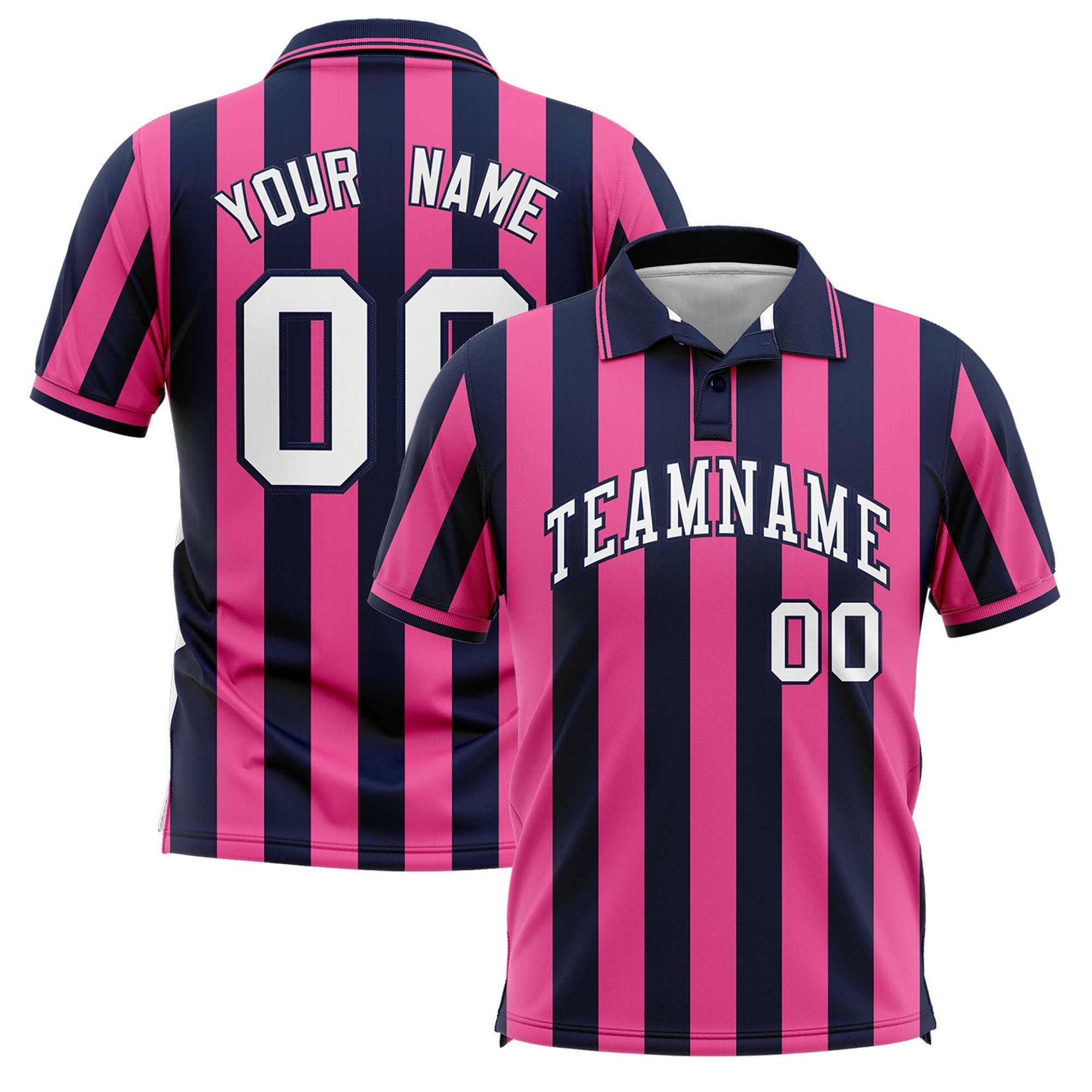 Custom Navy Pink Vertical Stripes Design Performance Polo Shirt