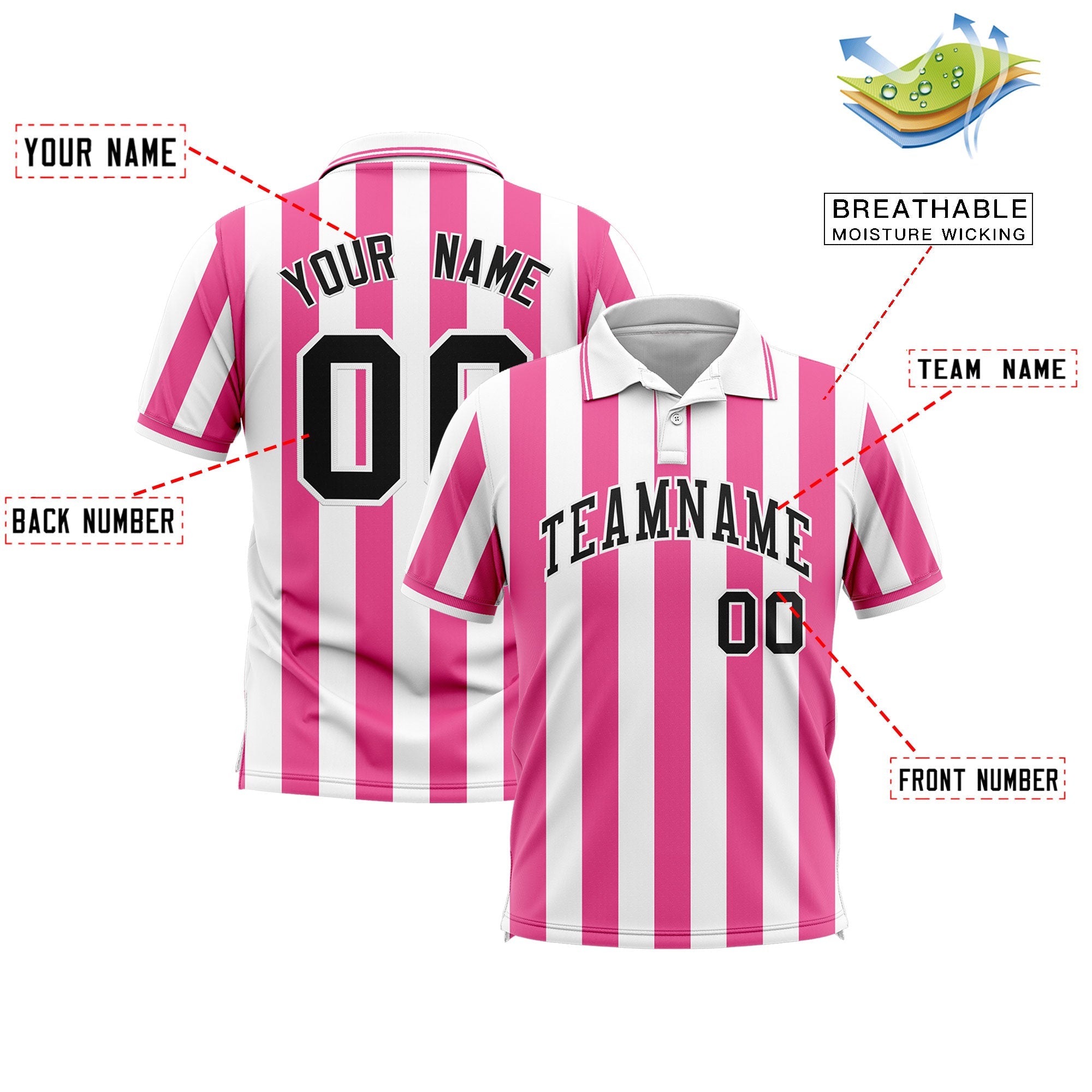 Custom White Pink Vertical Stripes Design Performance Polo Shirt