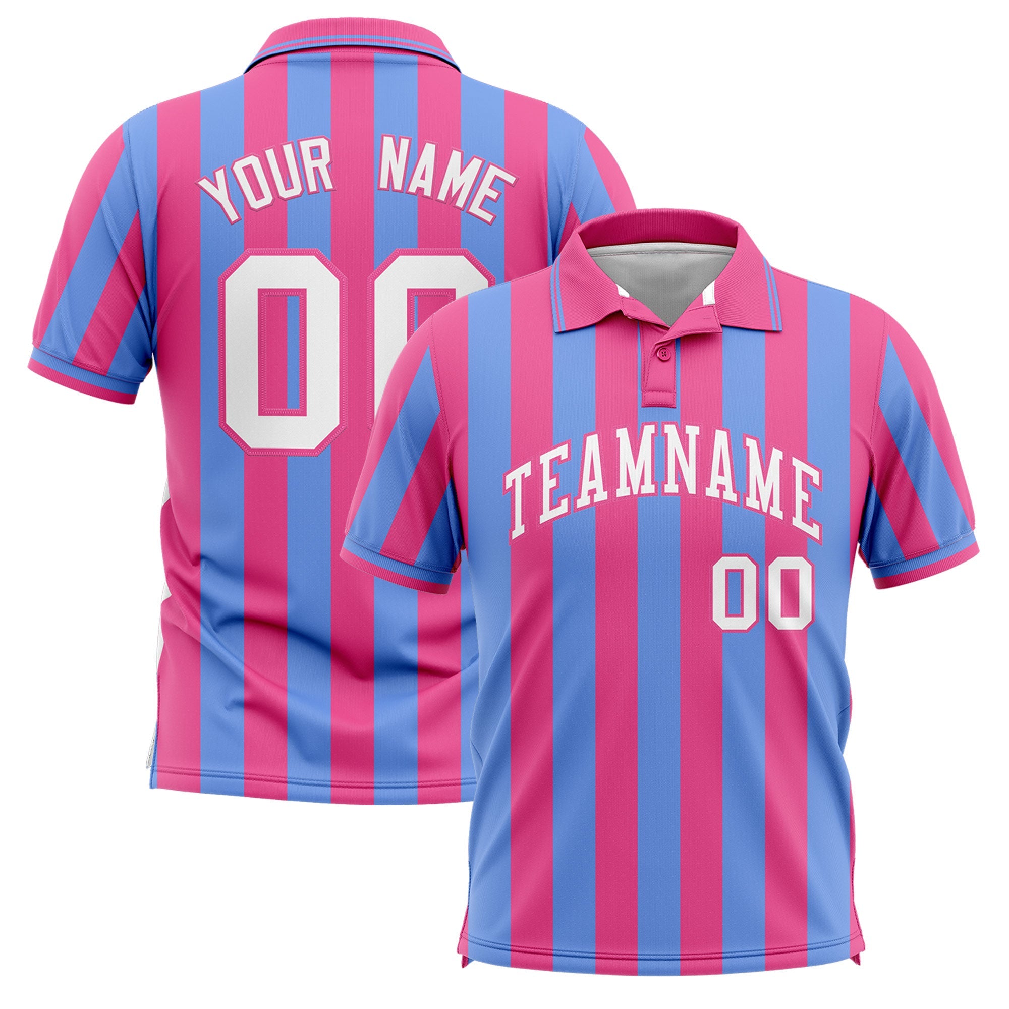 Custom Pink Light Blue Vertical Stripes Design Performance Polo Shirt