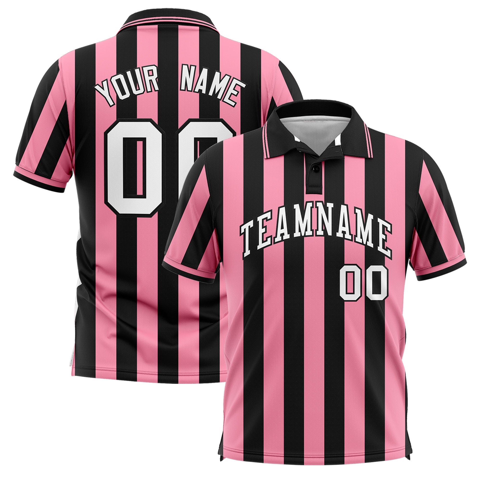 Custom Black Light Pink Vertical Stripes Design Performance Polo Shirt