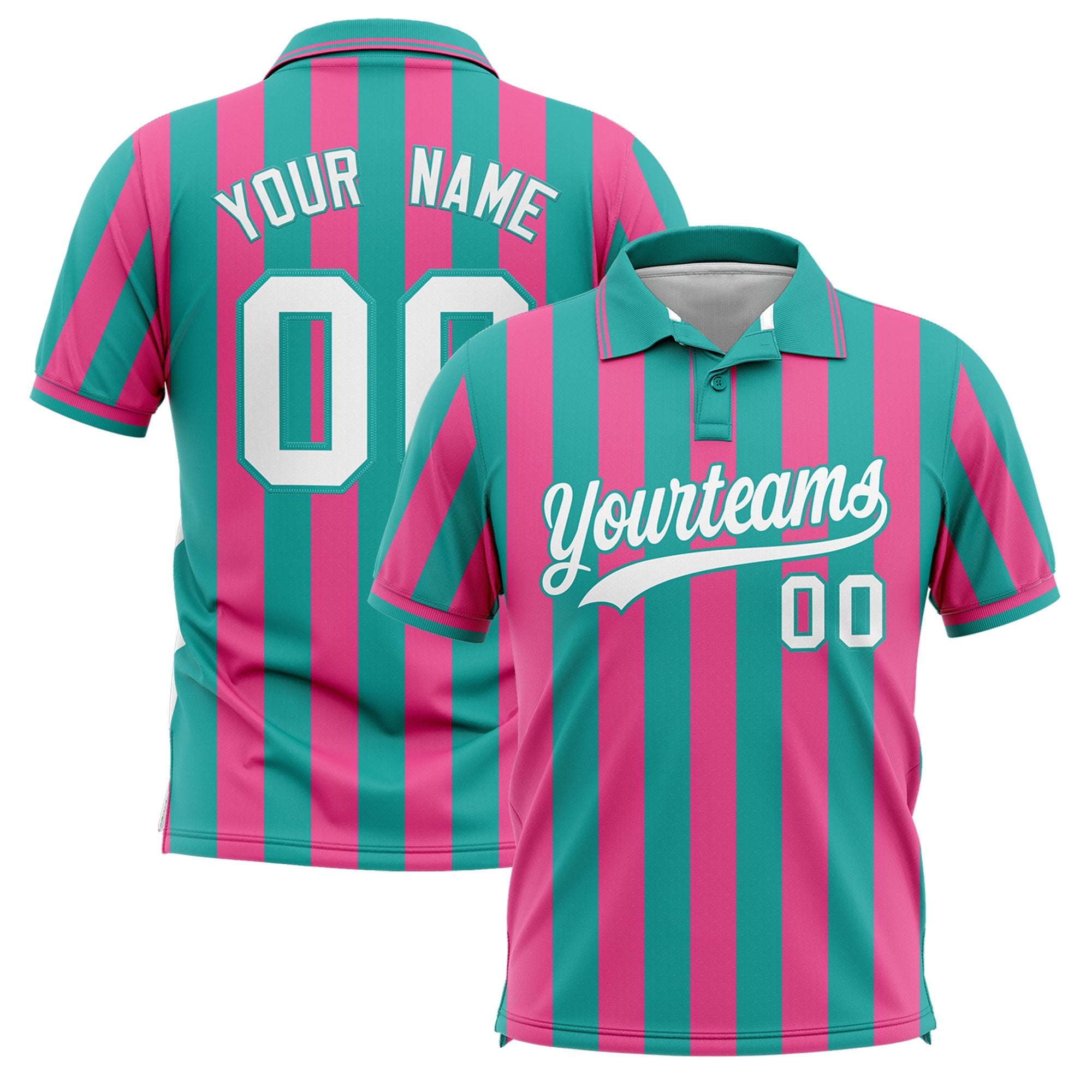 Custom Aqua Pink Vertical Stripes Design Performance Polo Shirt