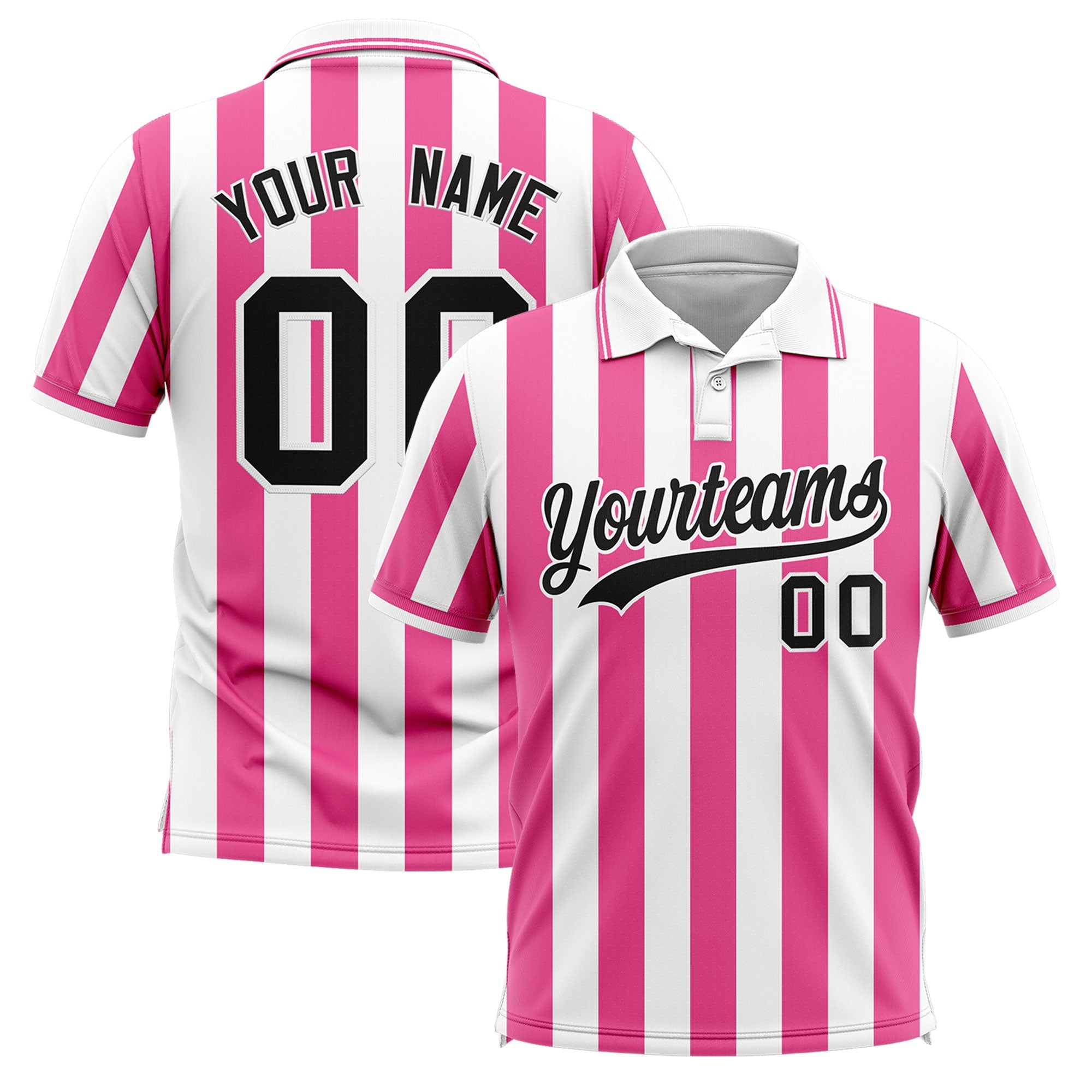 Custom White Pink Vertical Stripes Design Performance Polo Shirt