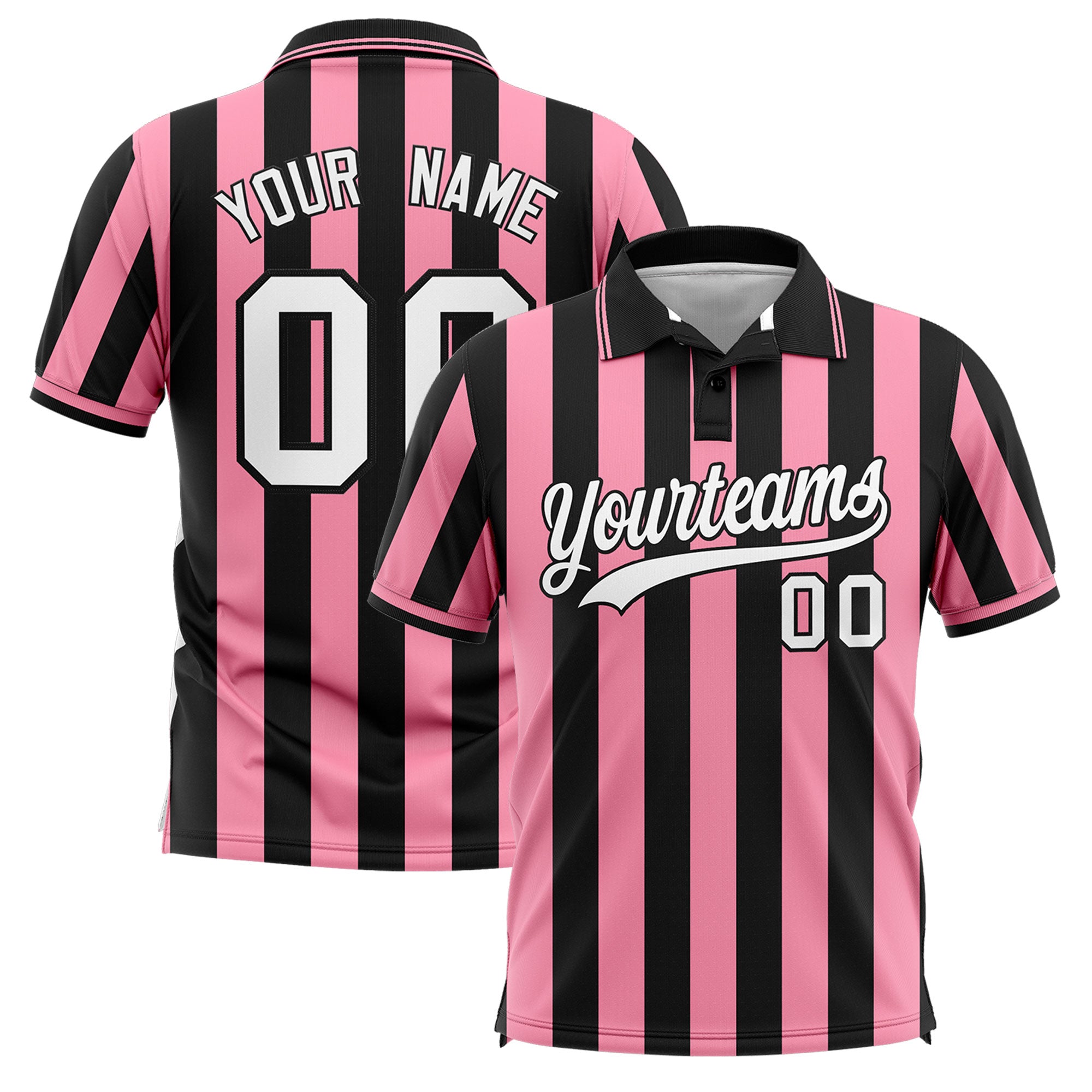 Custom Black Light Pink Vertical Stripes Design Performance Polo Shirt