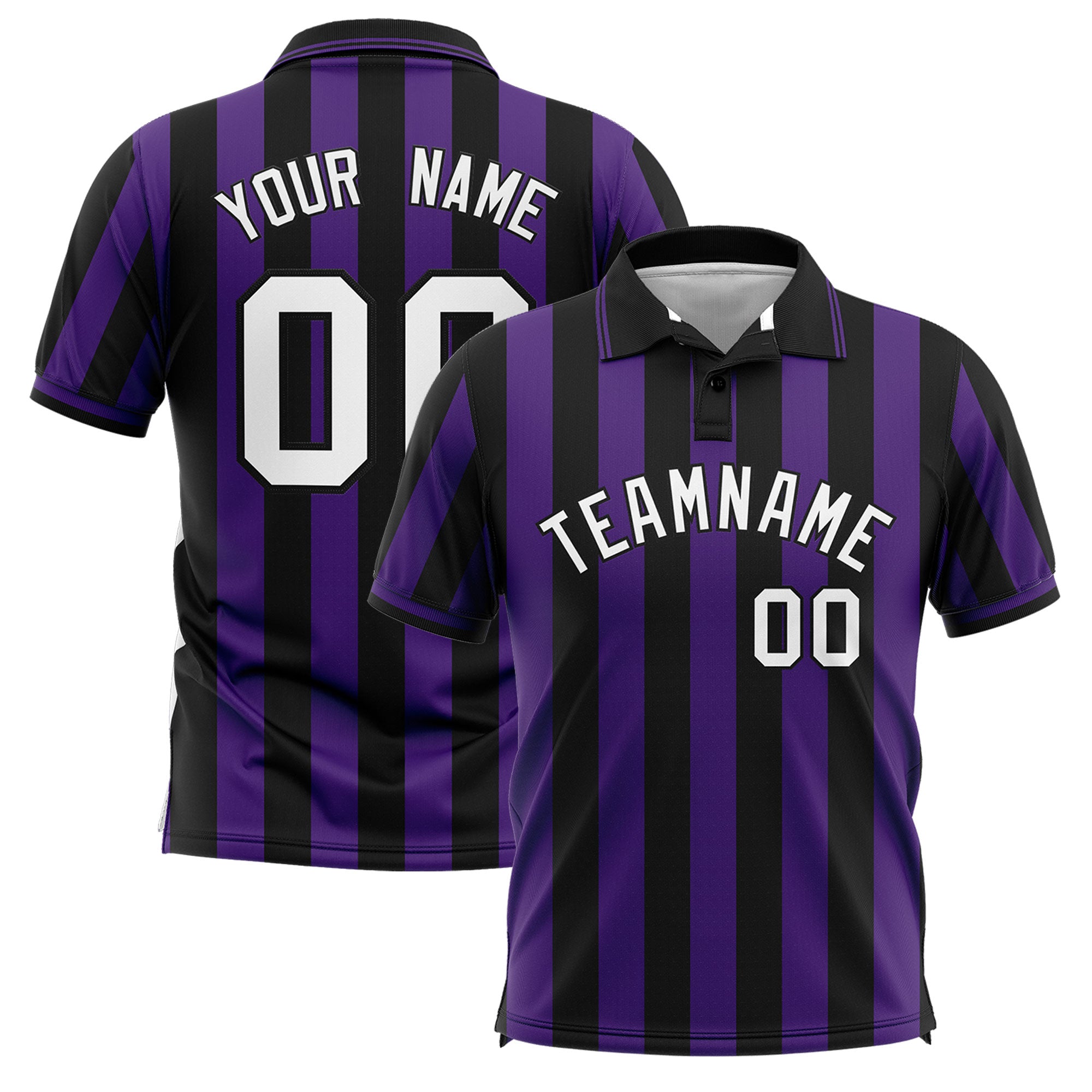 Custom Black Purple Vertical Stripes Design Performance Polo Shirt