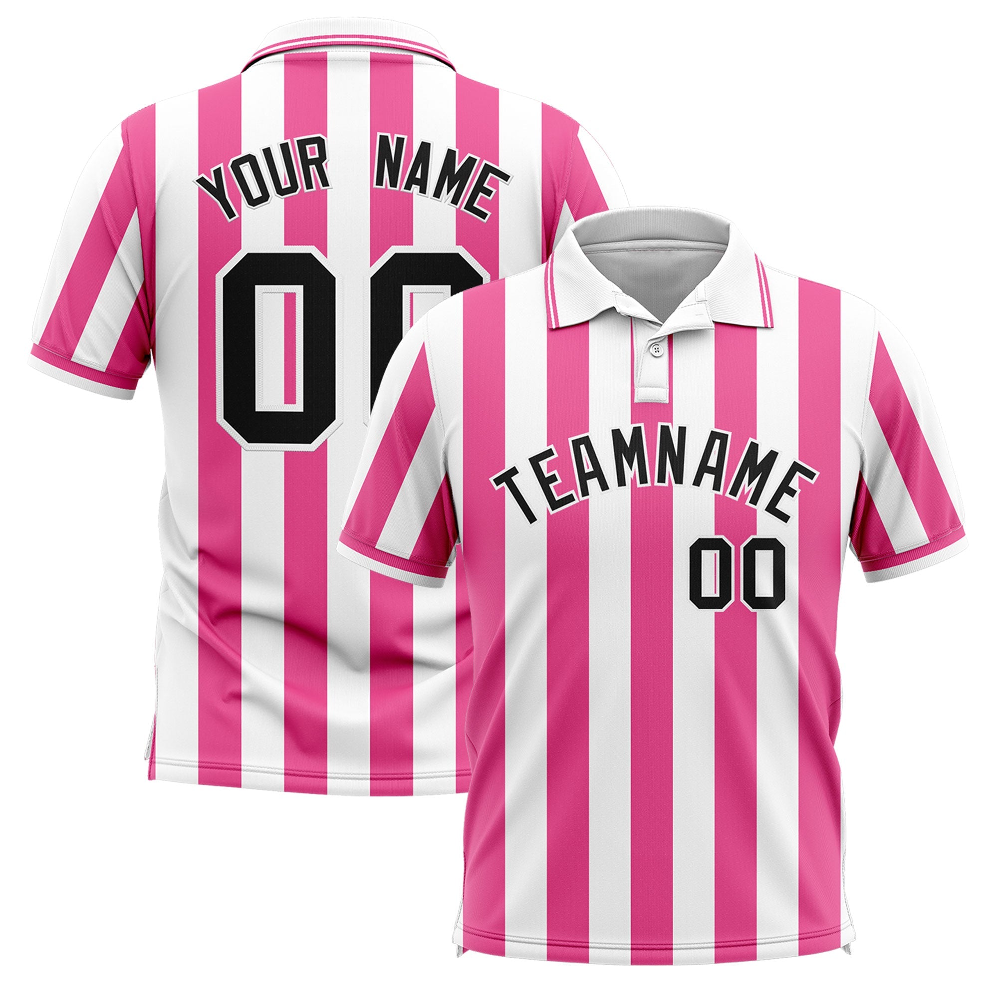 Custom White Pink Vertical Stripes Design Performance Polo Shirt