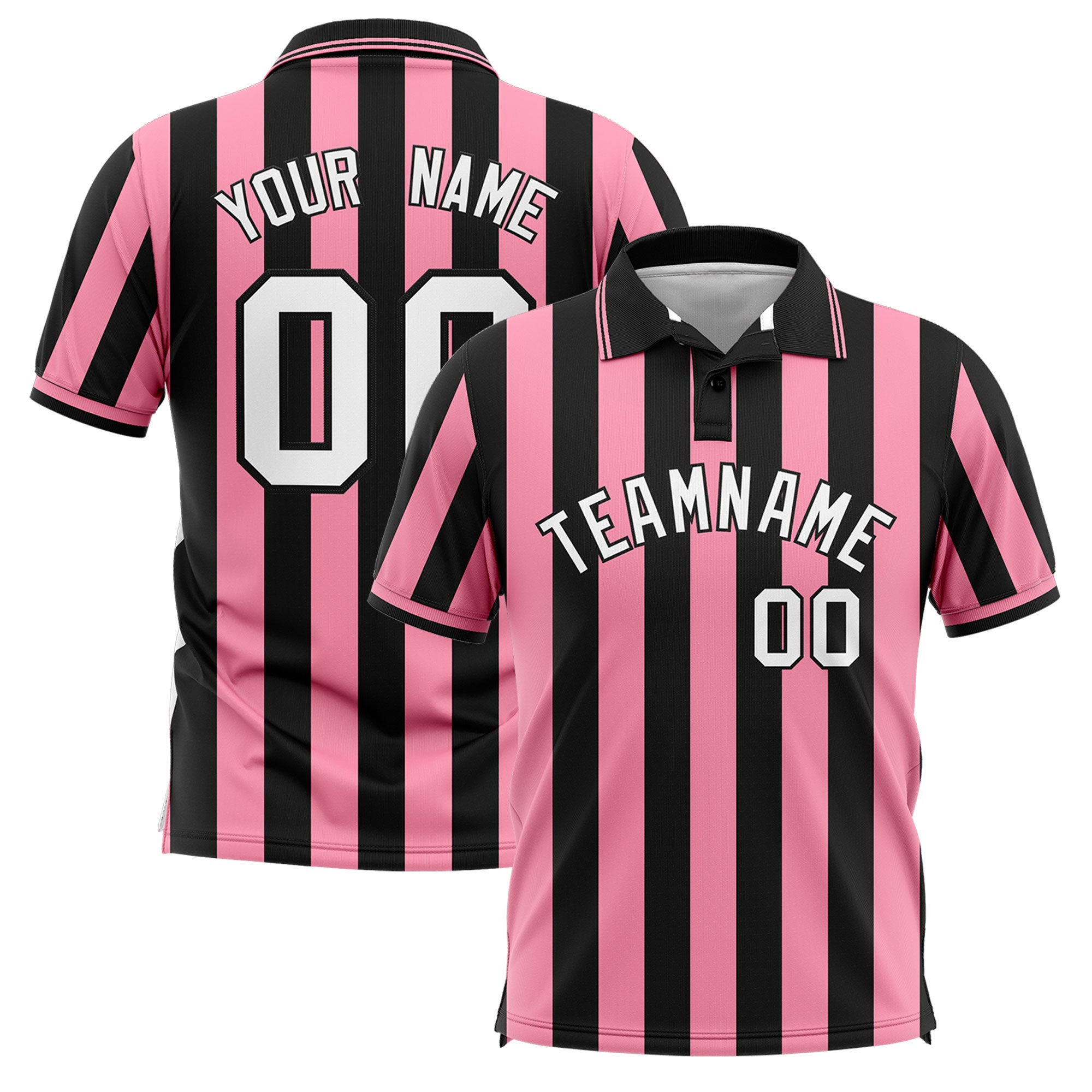 Custom Black Light Pink Vertical Stripes Design Performance Polo Shirt