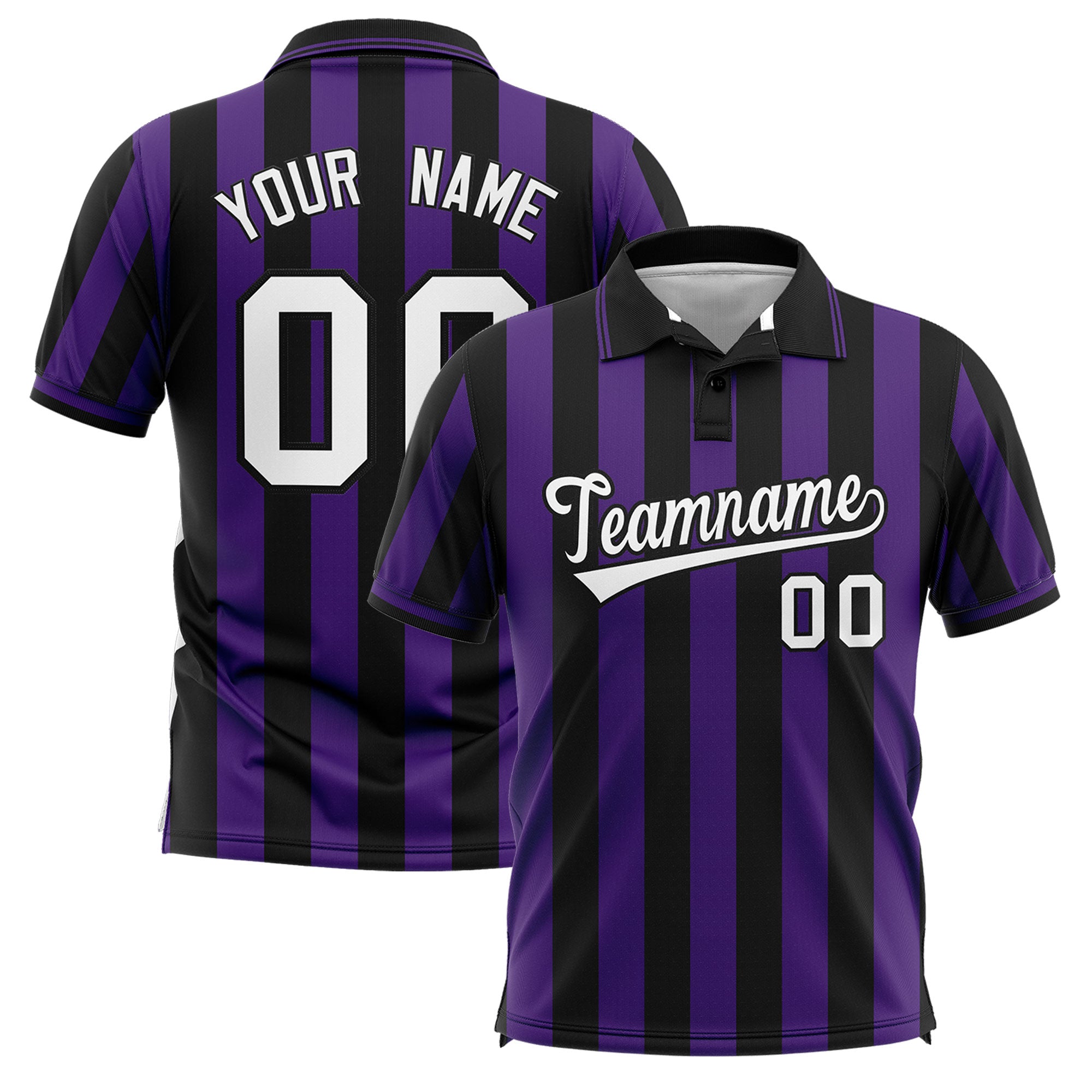 Custom Black Purple Vertical Stripes Design Performance Polo Shirt