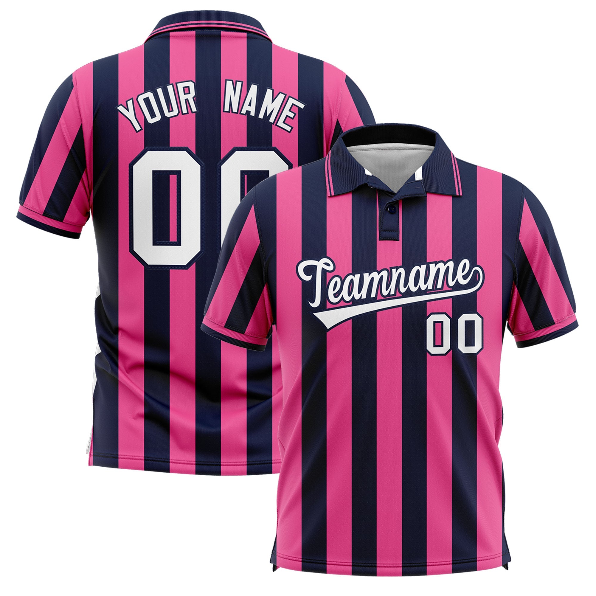 Custom Navy Pink Vertical Stripes Design Performance Polo Shirt