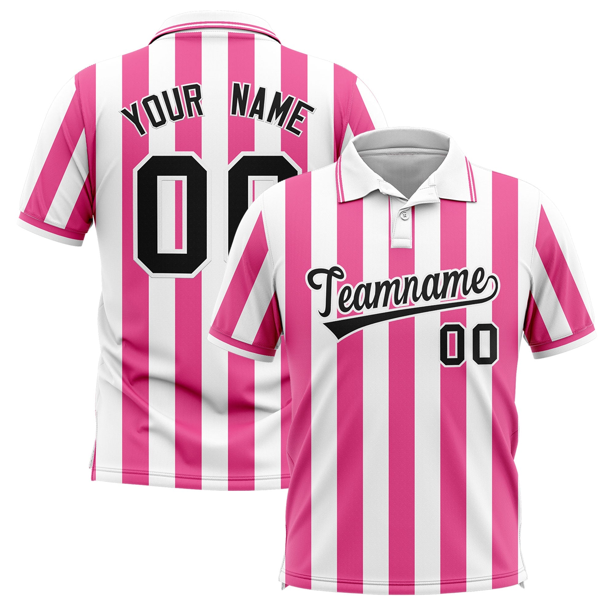 Custom White Pink Vertical Stripes Design Performance Polo Shirt