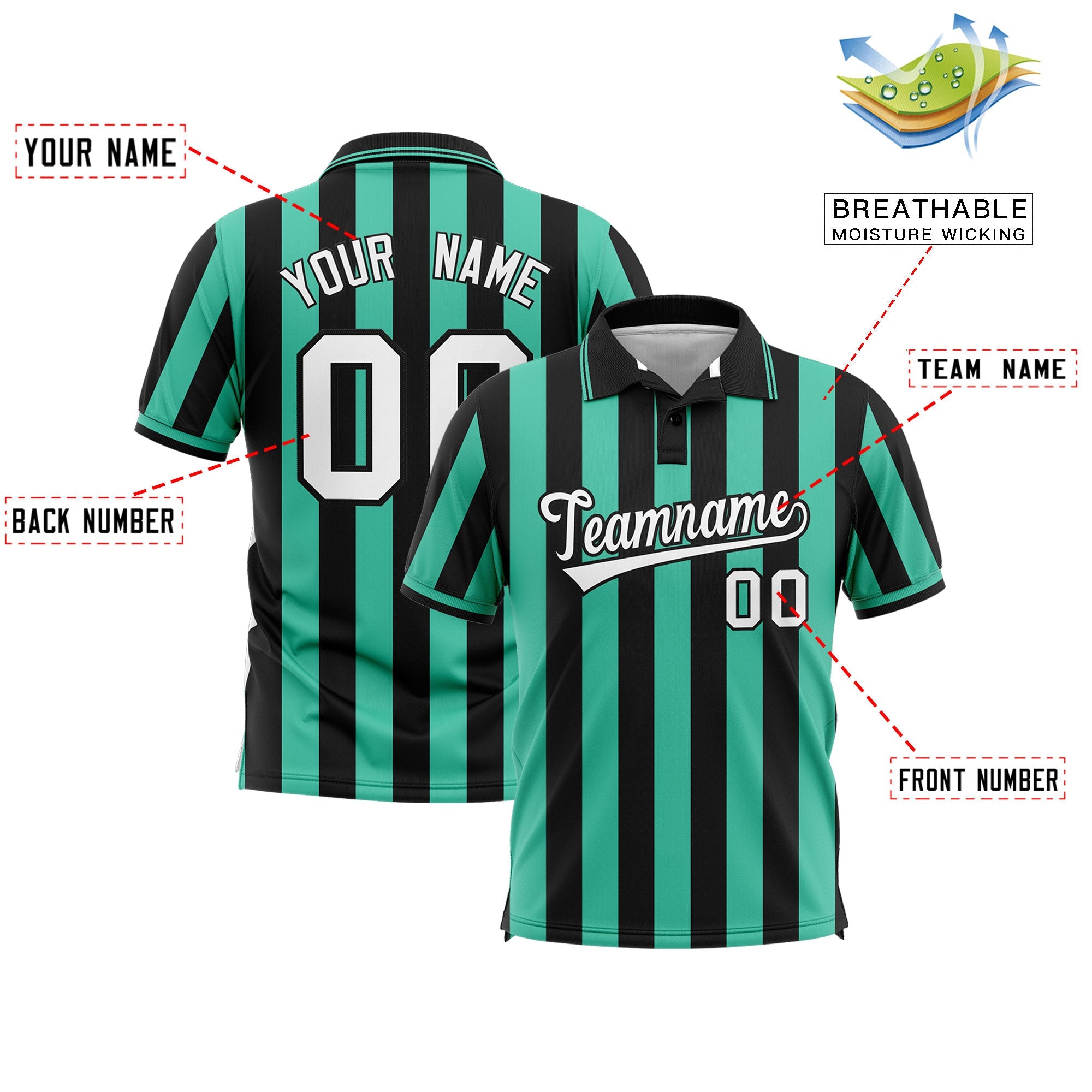 Custom Black Bright Green Vertical Stripes Design Performance Polo Shirt