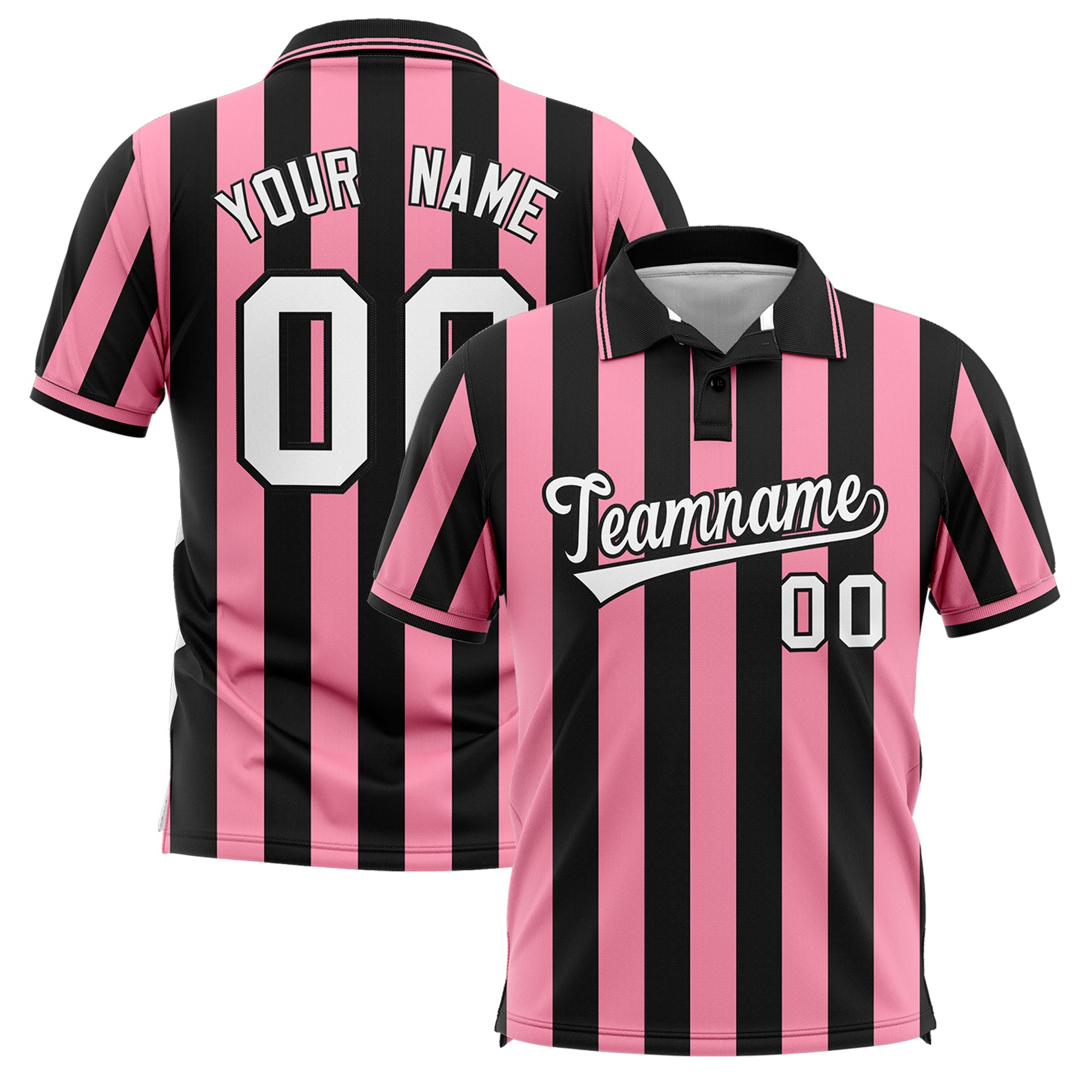 Custom Black Light Pink Vertical Stripes Design Performance Polo Shirt