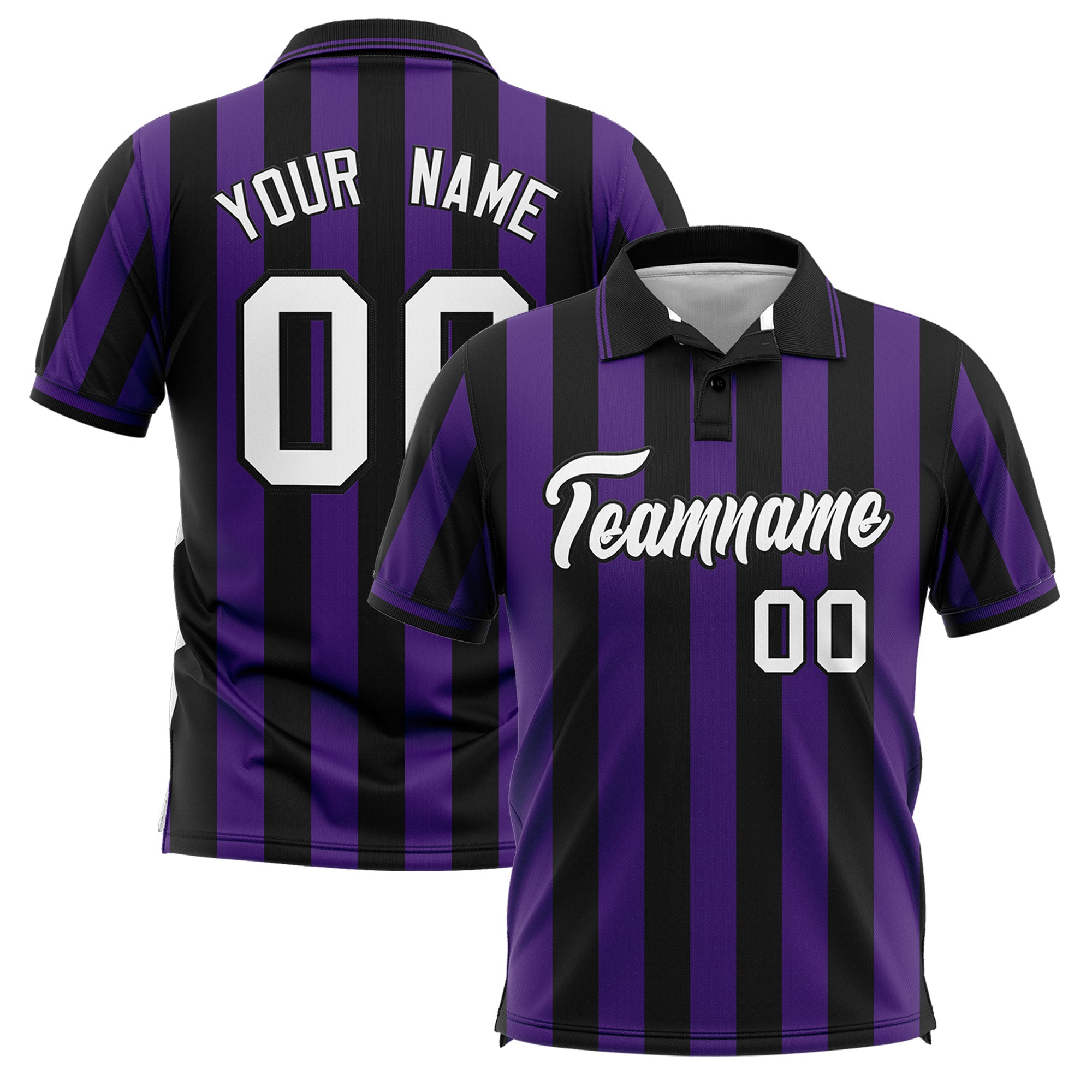 Custom Black Purple Vertical Stripes Design Performance Polo Shirt